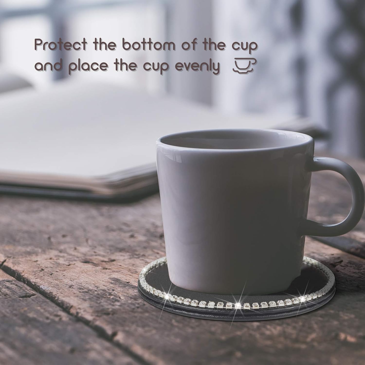 Limited Discount Coasters for Drinks Coffee Tea Cup Pads Table Mat with Coaster Holder for Home,Office,Kitchen,Bar,Bling Crystal Luxury Handmade Diamond (White) (Purely Handmade)