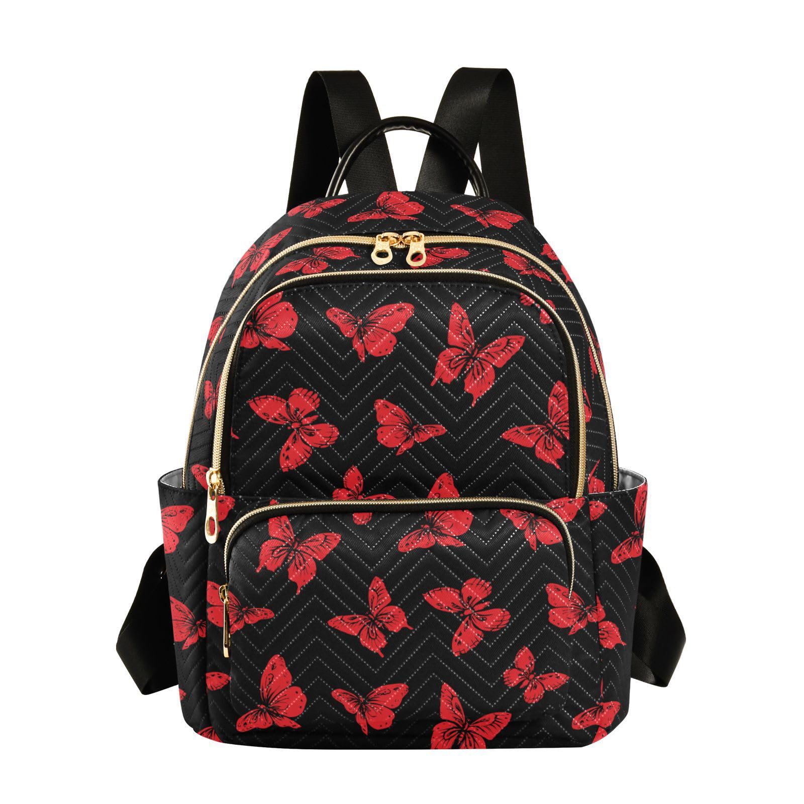 Yasala Women Backpack Vivid Red Butterfly Black Cool Anti-Theft Travel Backpack with Luggage Belt Lightweight Handbag Lady Purse Roomy Double Zipper Weekend Bag for Everyday Use