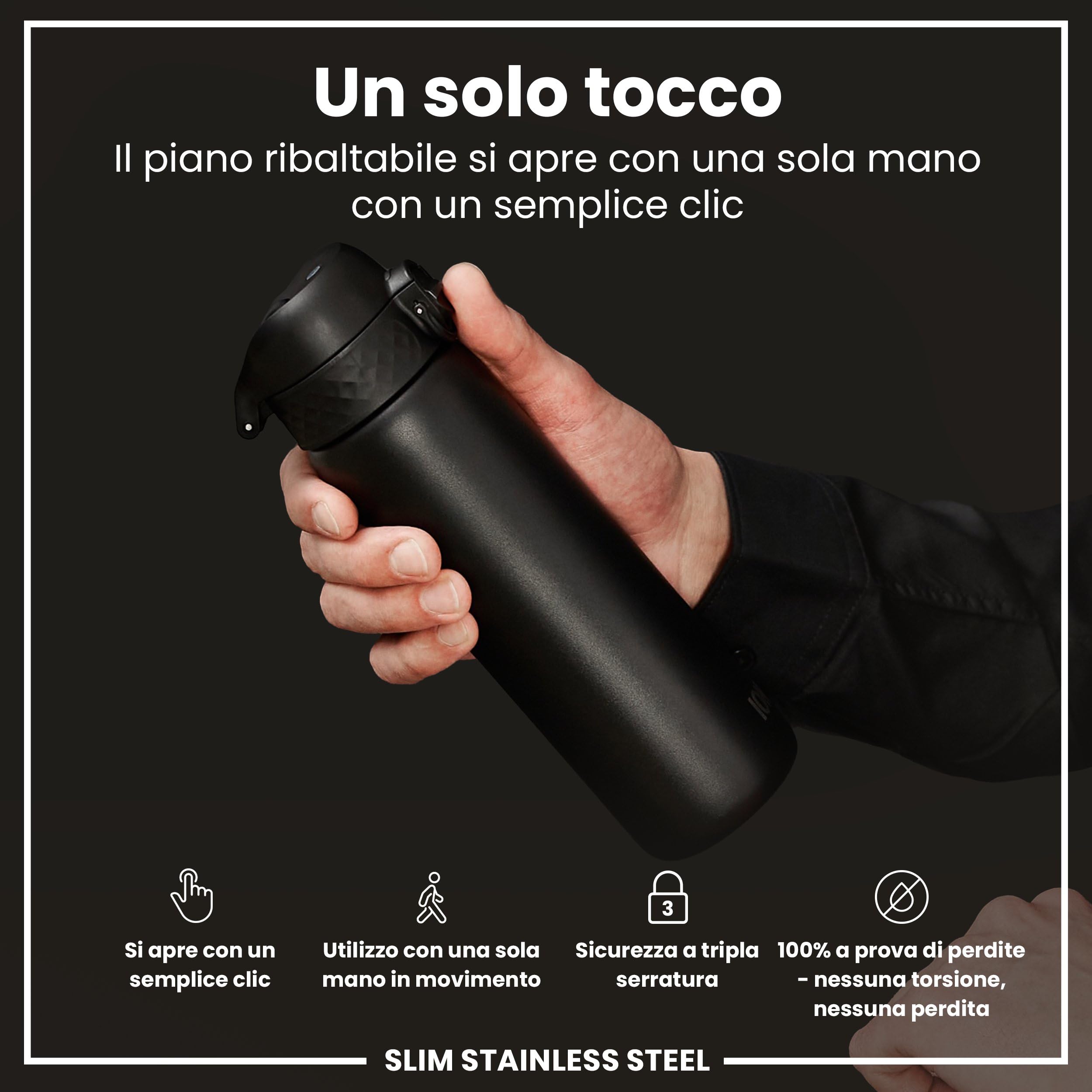 ION8 Borraccia a Prova di Perdite, Facile da Aprire, Serratura Sicura, Lavabile in Lavastoviglie, Senza BPA, Maniglia per il Trasporto, Adatta a Portabicchieri, Facile Pulizia