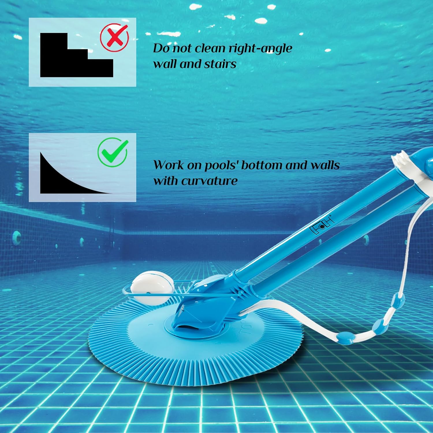 Automatic Suction Pool Cleaner, Side Climbing Pool Cleaners with 10 Hose, Low Noise Pool Vacuum Cleaner for Above-Ground & In-ground Swimming Pool, Blue