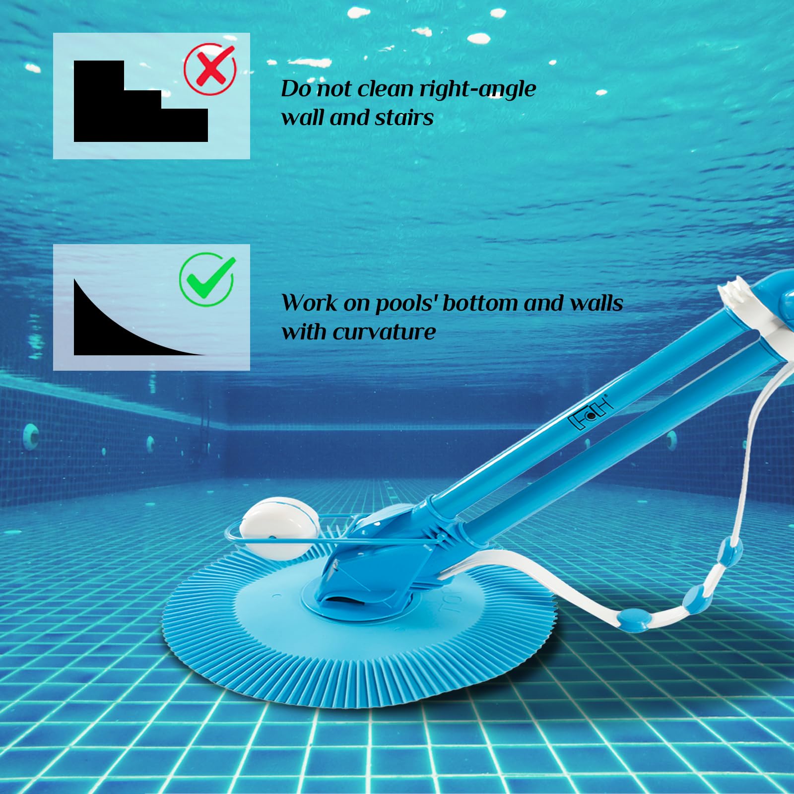 Limpiador automático de piscina con succión, limpiadores de piscina de escalada lateral con manguera 10, aspiradora de piscina de bajo ruido para piscina sobre el suelo y en el suelo, azul