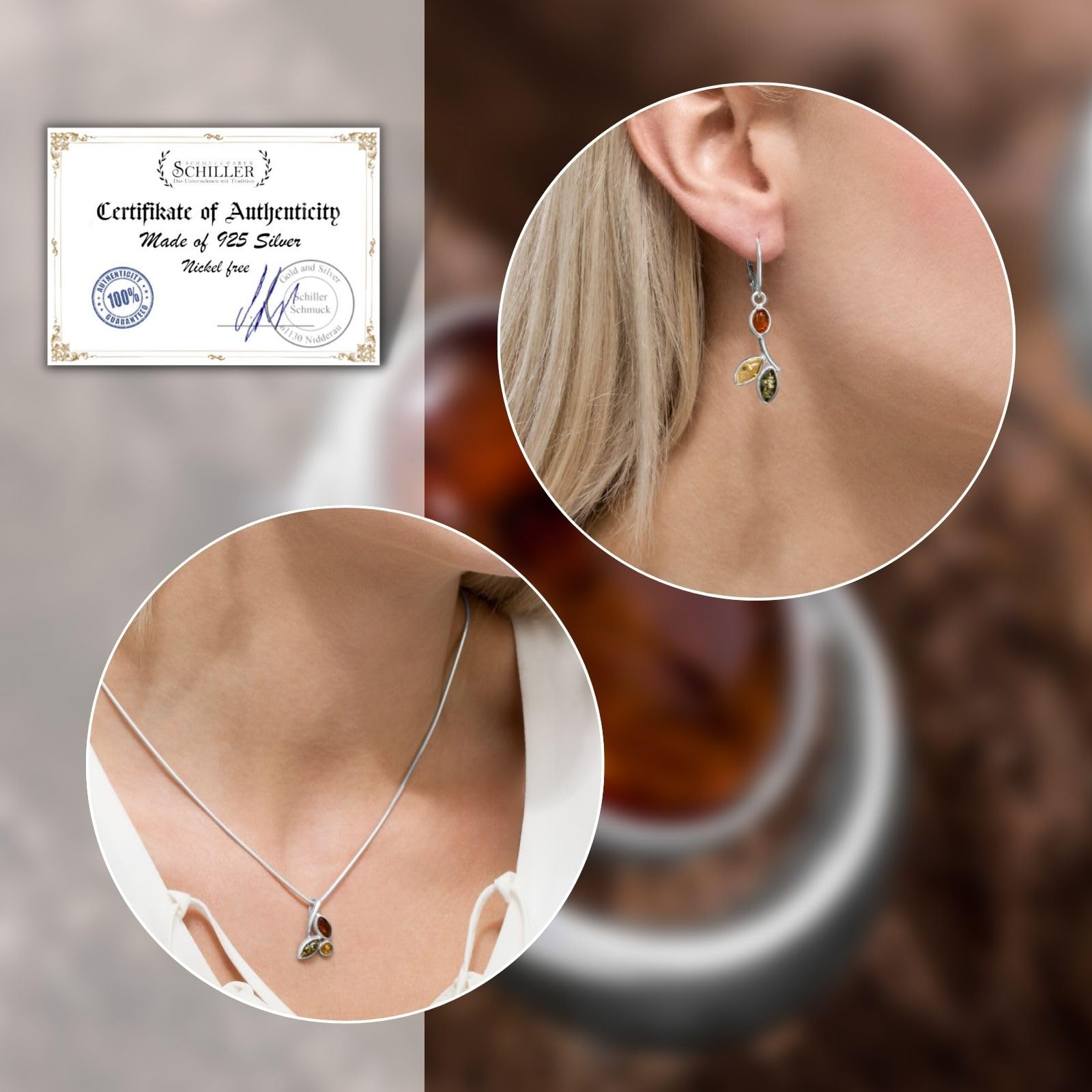 Set di gioielli da donna in argento 925 ambra collana orecchini set regalo borsa regalo regalo regalo per donne San Valentino anniversario compleanno festa della mamma regalo per lei fidanzata moglie