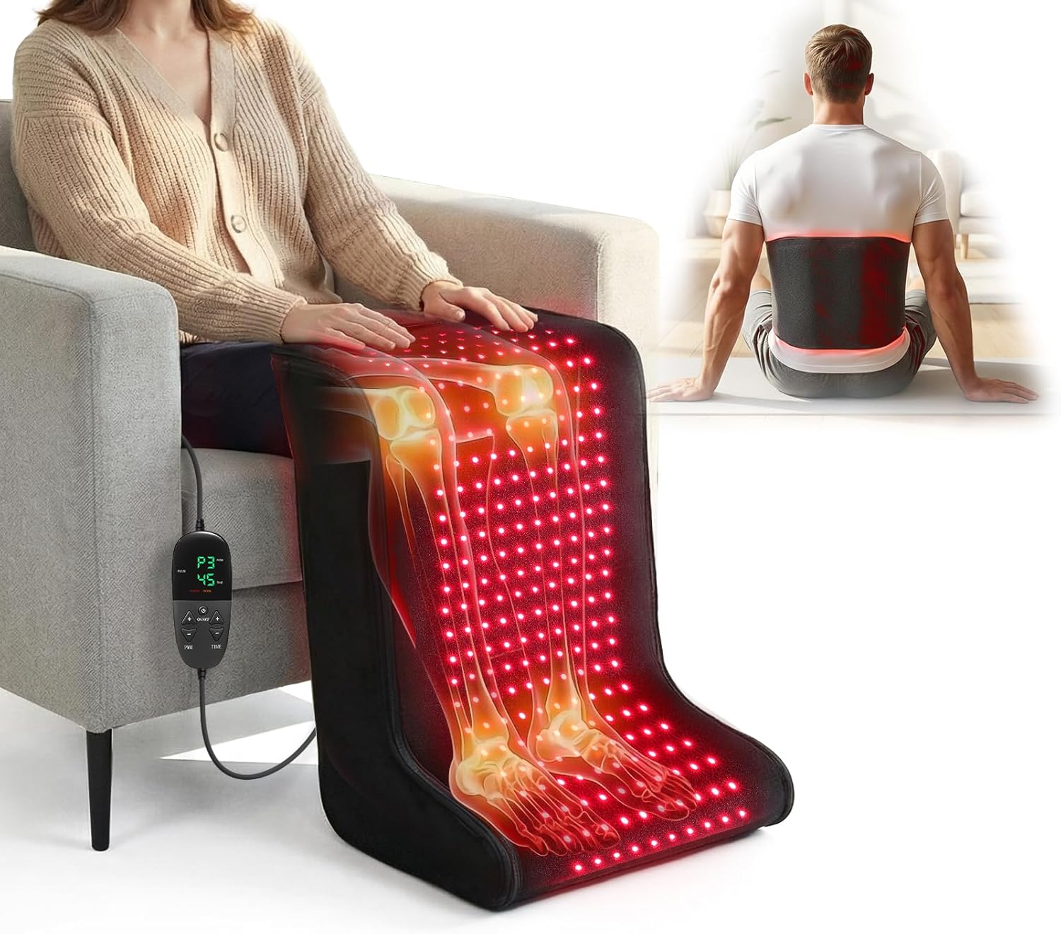 Red Light Therapy Feet,Red Light Therapy Mat with Pulse Mode and Timer,450Pcs 3-1 Lamp Beads, Wearable 660nm&850nm Infrared Light Therapy Device for Body at Home Office