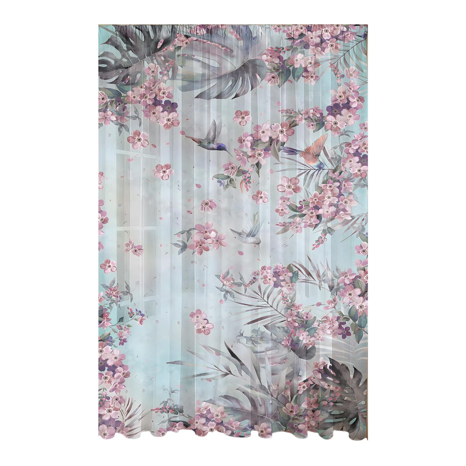 ZBIianxer Print Sheer Curtain with Rod Pocket for Bedroom Privacy Light Filtering Polyester Window Voile Panel