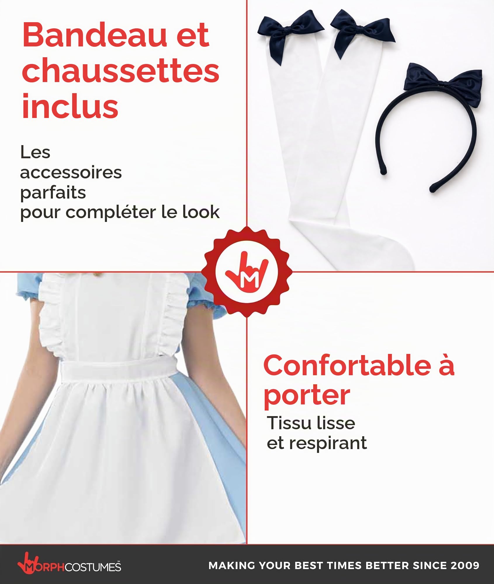 Fun Shack Alice au Pays des Merveilles Femme, Costume Conte Halloween | Robe Bleue, Tablier, Chaussettes & Serre-Tête, Look Conte de Fées, Parfait pour Halloween, Idéal pour se Déguiser