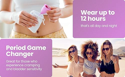 Miniatura 3 de Magic V - Juego de 2 tazas menstruales reutilizables (1 grande, 1 pequeña), silicona suave de grado médico, a prueba de fugas, flexibles y