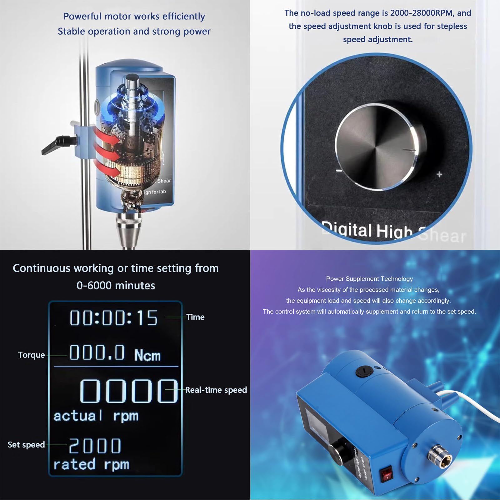Hochgeschwindigkeits Homogenisator 220V 5–10000 ml Labormischer-Homogenisator, mit Digitalanzeige, Geschwindigkeit einstellbar 2000–28000 U/min, für Medien/Kosmetik/Lebensmittel,12G