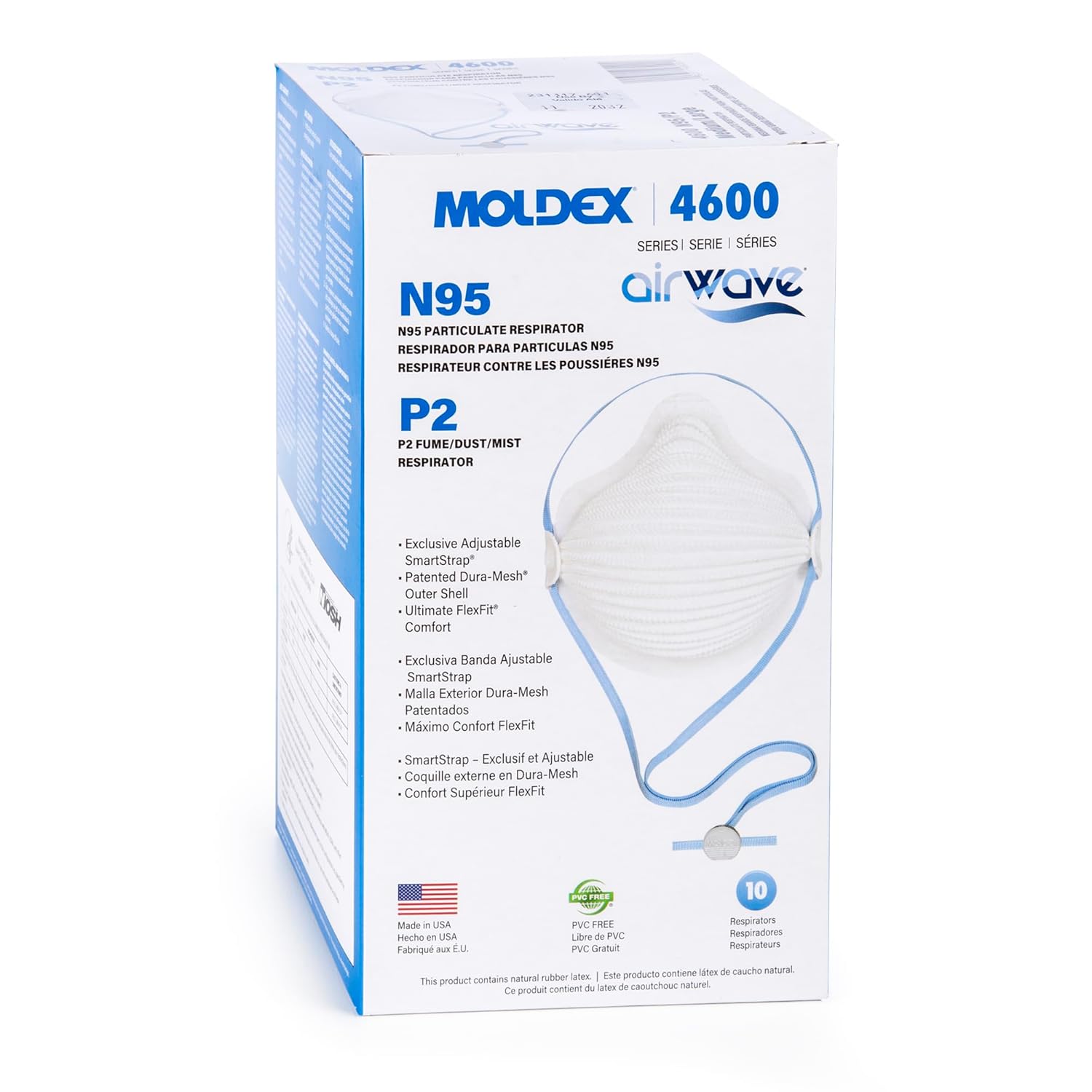 Moldex® 4601 N95 AirWave® Disposable Particulate Respirator Mask with SmartStrap®, NIOSH Approved, White, Pack of 10, Size Small