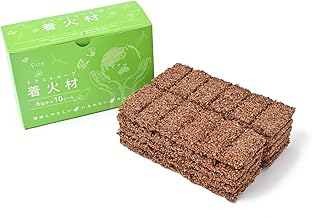 Trust Loop Fire Starter, Made in Japan, 60 Pieces, 7 Minutes Burn, 100% Natural Thinning Wood, Firewood & Oga Charcoal, Campfire