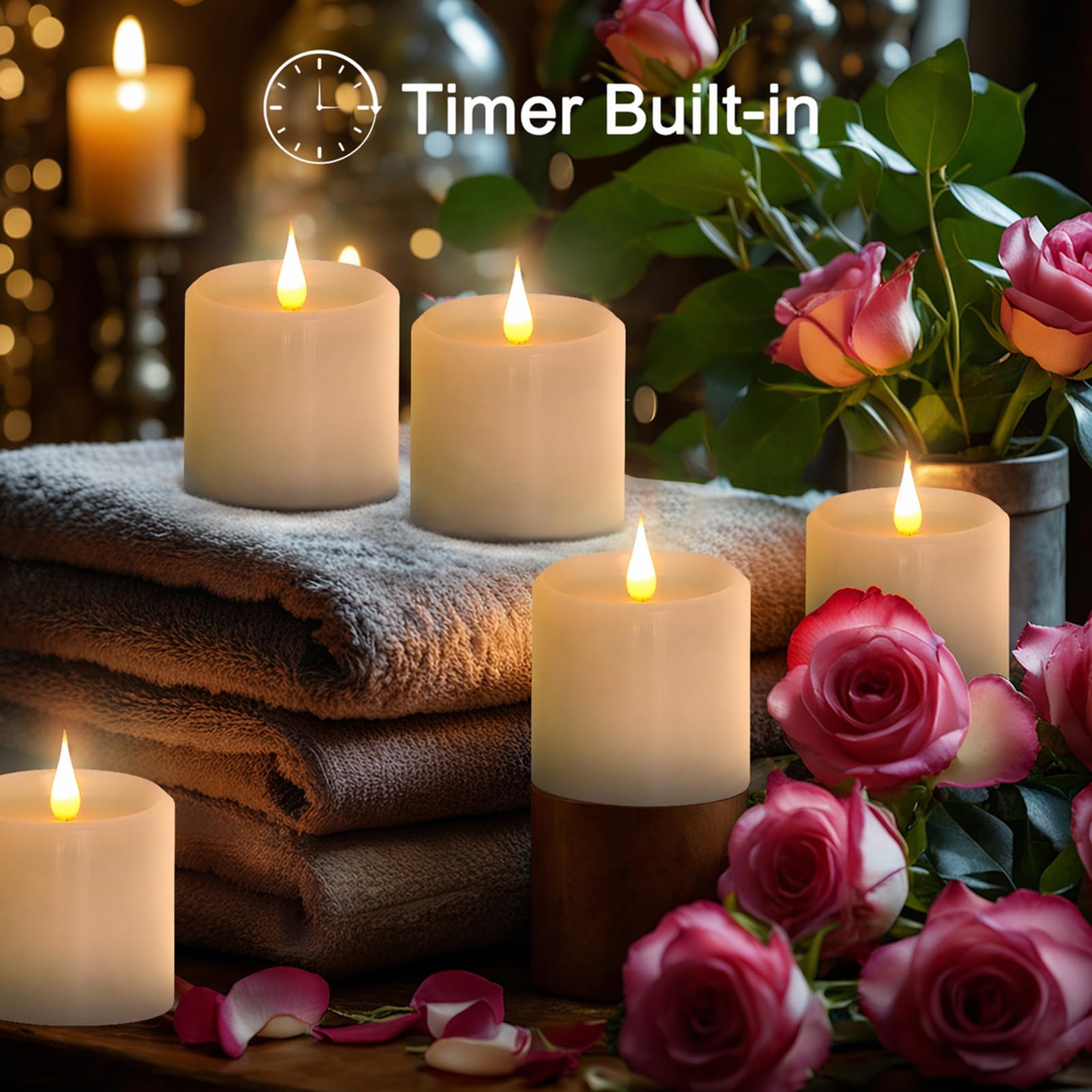 Candele tremolanti senza fiamma con telecomando, candele 3D a batteria con timer, durano oltre 600 ore candele senza fiamma, candele finte, candele elettriche a LED in vera cera, 7,6 x 7,6 cm,