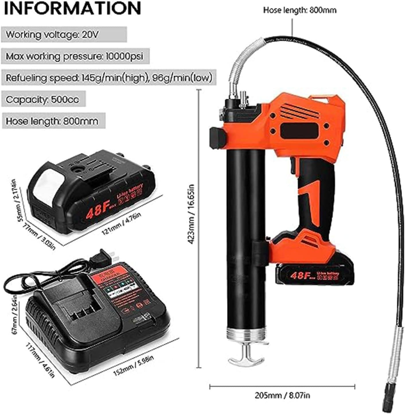 Pistola de grasa inalámbrica con batería y cargador, herramienta de lubricación potente y eficiente para mantenimiento automotriz e industrial