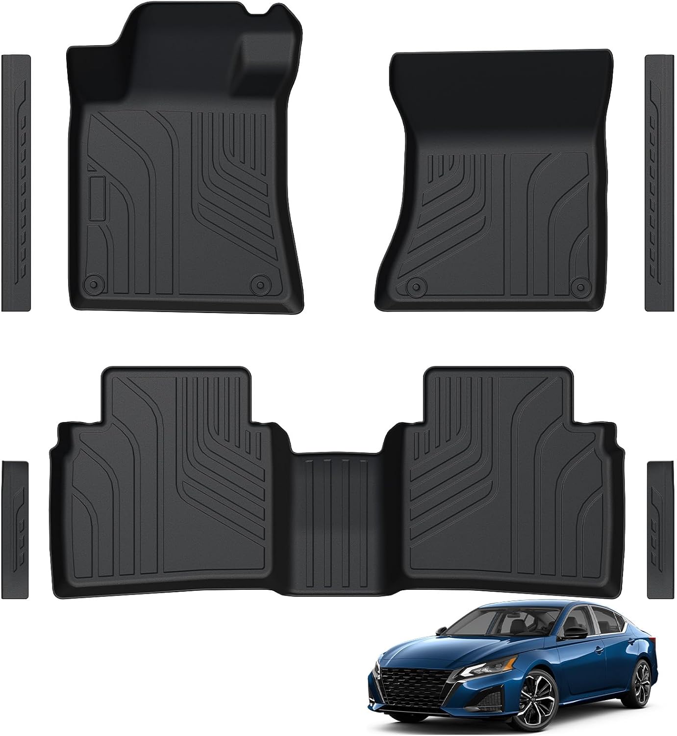 Floor mats for 2019-2026 Nissan Altima - all weather front & rear, 4 door sill guards
