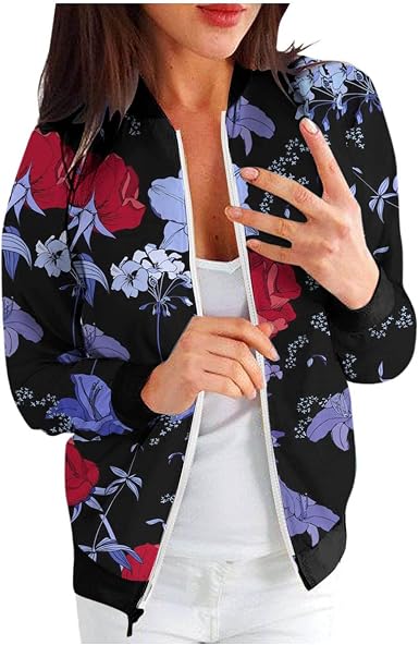 Amazon.com: Chaqueta bomber para mujer, con cremallera, estampado floral,  estilo vintage, casual, ajuste holgado, para exteriores, cómodas y suaves :  Ropa, Zapatos y Joyería