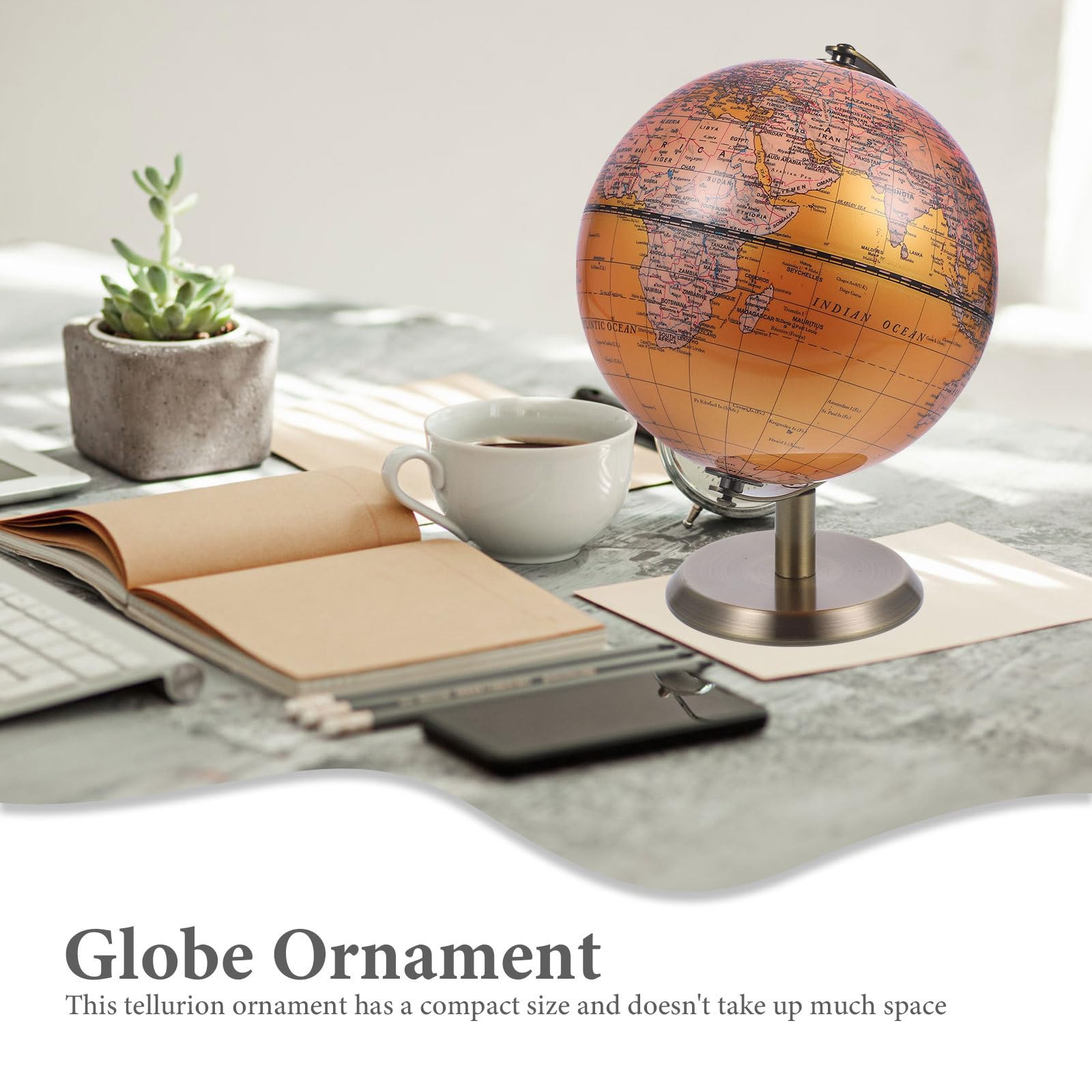 iplusmile Globo Terráqueo Decorativo de Mesa Giratorio Estilo Europeo Ligero Material ABS y Aleación Acabado Perla Amarillo Adorno para Oficina y Hogar Pieza Única para Escritorio
