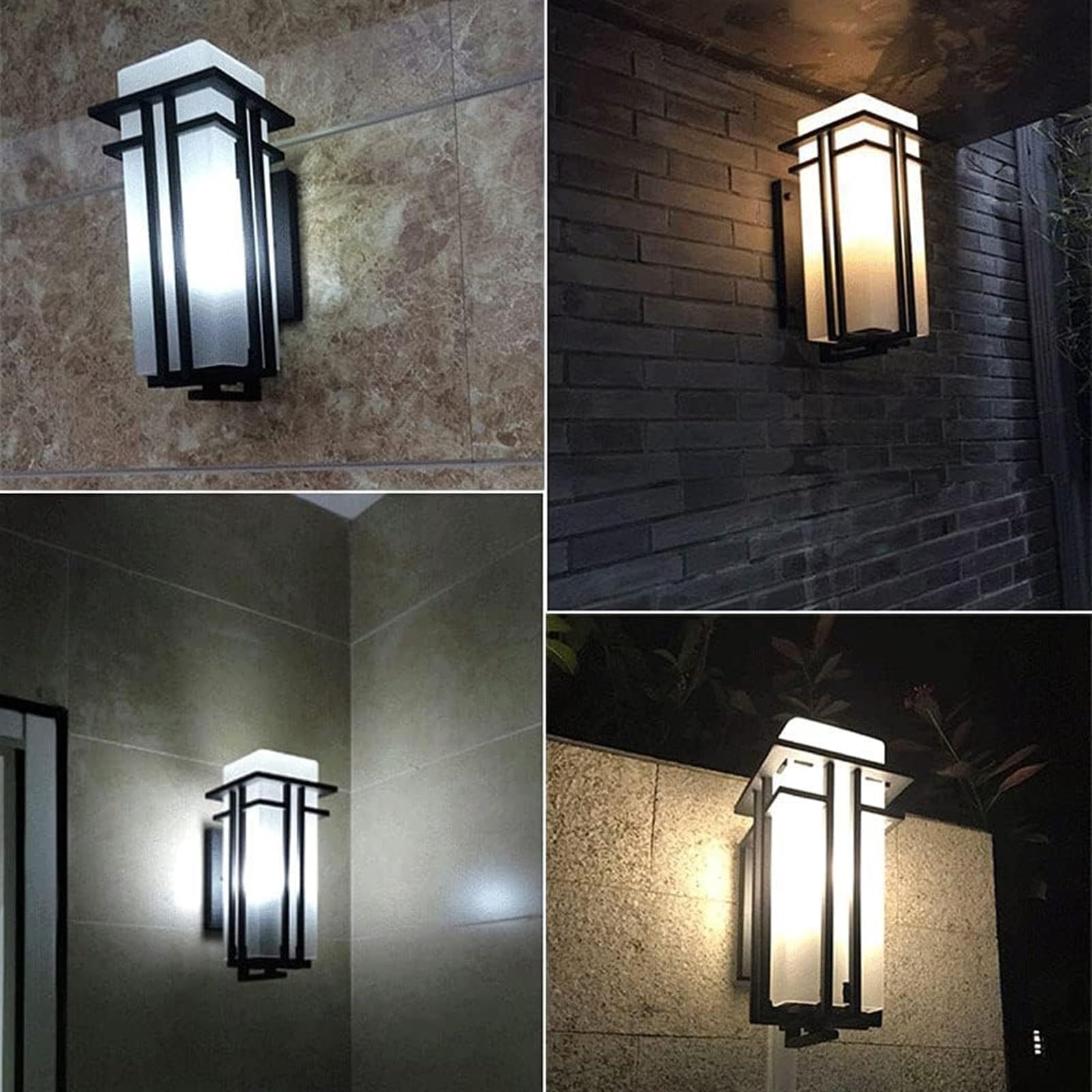 Applique Murale d'extérieur IP65, luminaire de Porche, Fixation Murale, antirouille, Noir Mat, Lanterne Murale étanche avec Abat-Jour en Verre Blanc, Applique Murale d'extérieur pour Jardin, terr