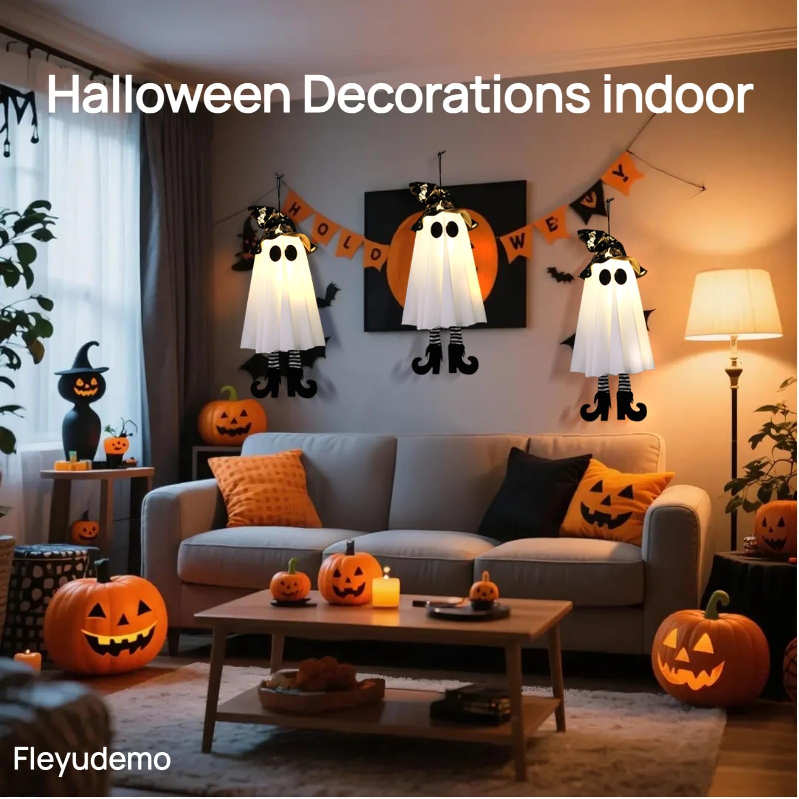 Halloween-Dekoration für den Außenbereich, leuchtender Hexenhut, Geist mit hohen Absätzen, 48,3 cm, LED-Gruselgeister-Dekor für Zimmer, Vorgarten, Terrasse, Garten, Baum, draußen und Party, 3