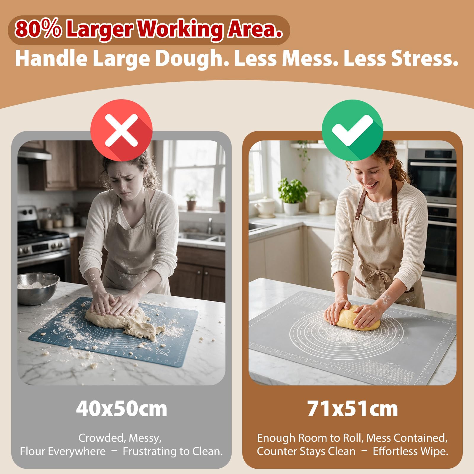 Extra Large Thick Non-Stick Silicone Baking Pastry Mat for Dough Rolling | with