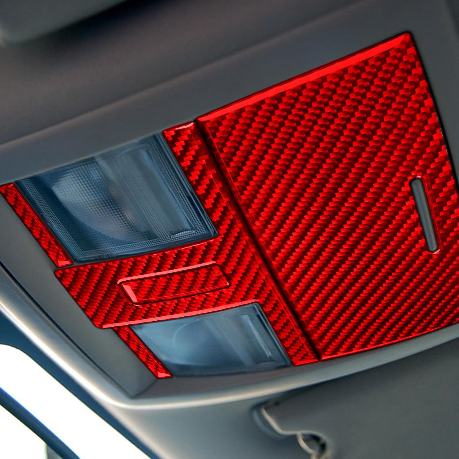 Real Premium Carbon Fiber Compatible with Chrysler 300 300C 2005 2006 2007 Car Dome Roof Reading Light Decals Storage Box Eyeglass case Cover Sticker Auto Interior Accessories Decoration 5pcs Red
