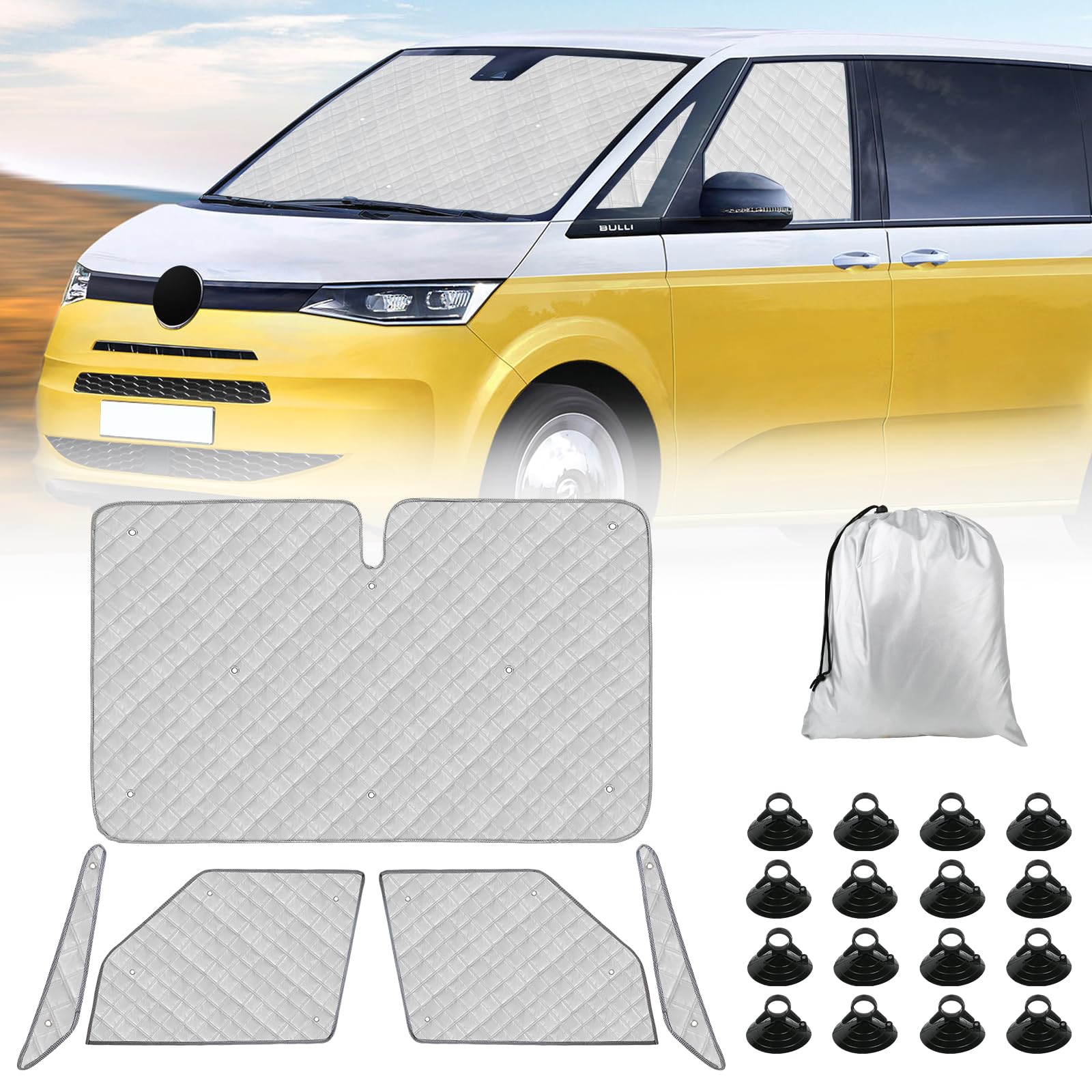 Parasole Auto Parabrezza Anteriore ricambio per VW T7 2021-2026, 3 Pezzi di Tecnologia di lusso Tappetino Termico, Foglio di Alluminio Pieghevole Parasole, ispessito 100% Parasole Parabrezza Anterior