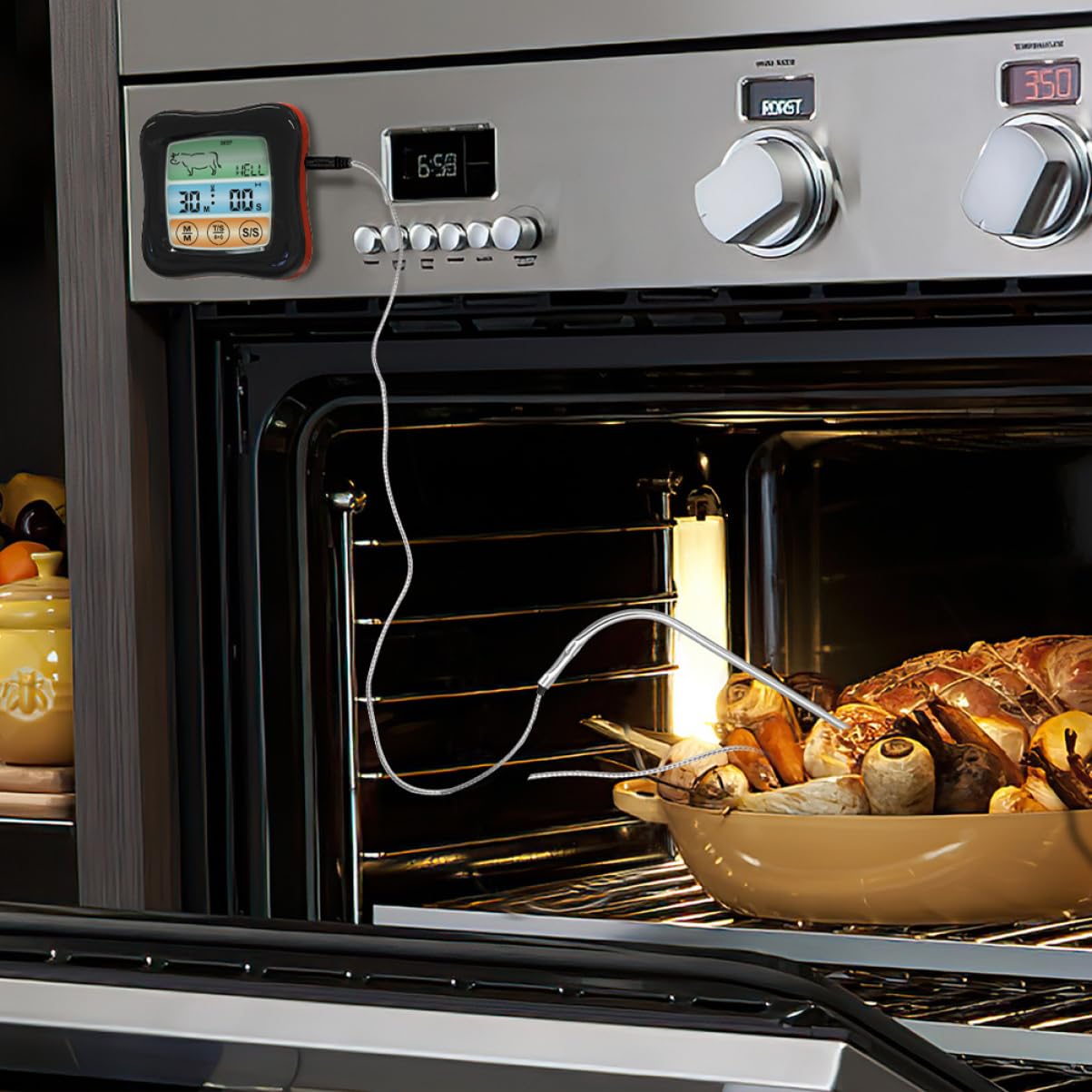 Termometro Digitale Touch per Carne e Barbecue Timer, Nero