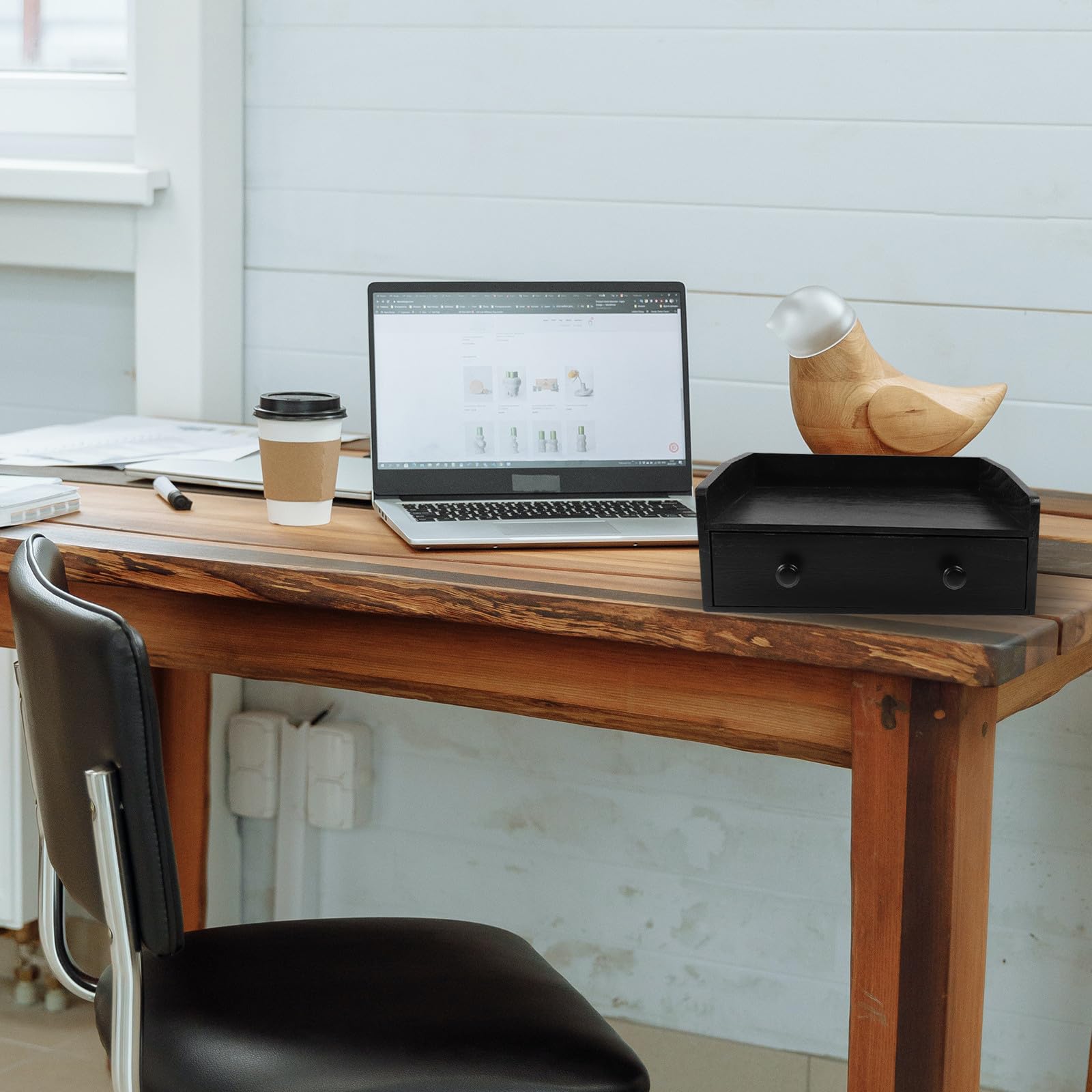 Uonlytech Armario de Almacenamiento de Sobremesa de Madera Negro con Gran Capacidad y Diseño Multifuncional para Organizar Bolsitas de Té y Café en Oficina o Decoración del Hogar