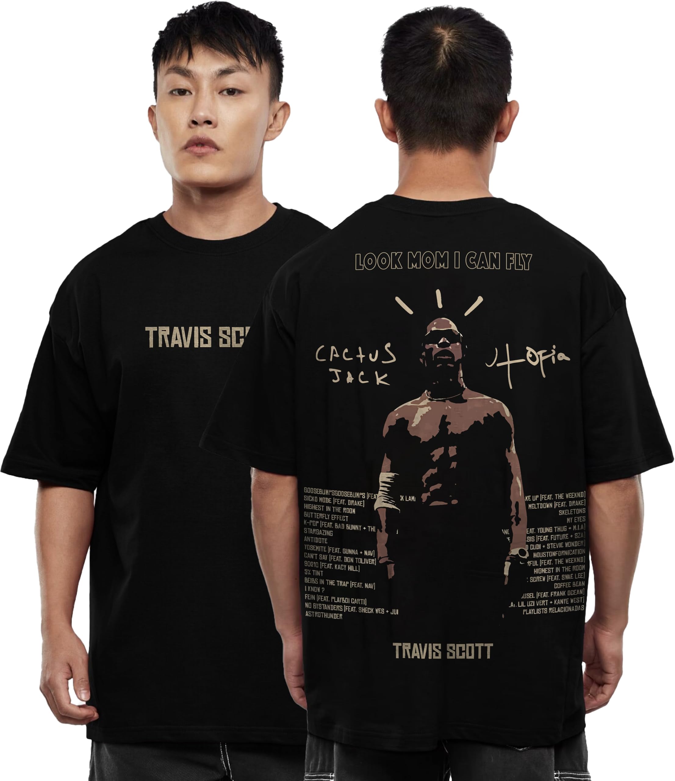 Oversized T-Shirt for Men and Women Drop Shoulder Loose Baggy Fit Unisex Cotton Black Tshirt Rapper Travis Scott-image-32