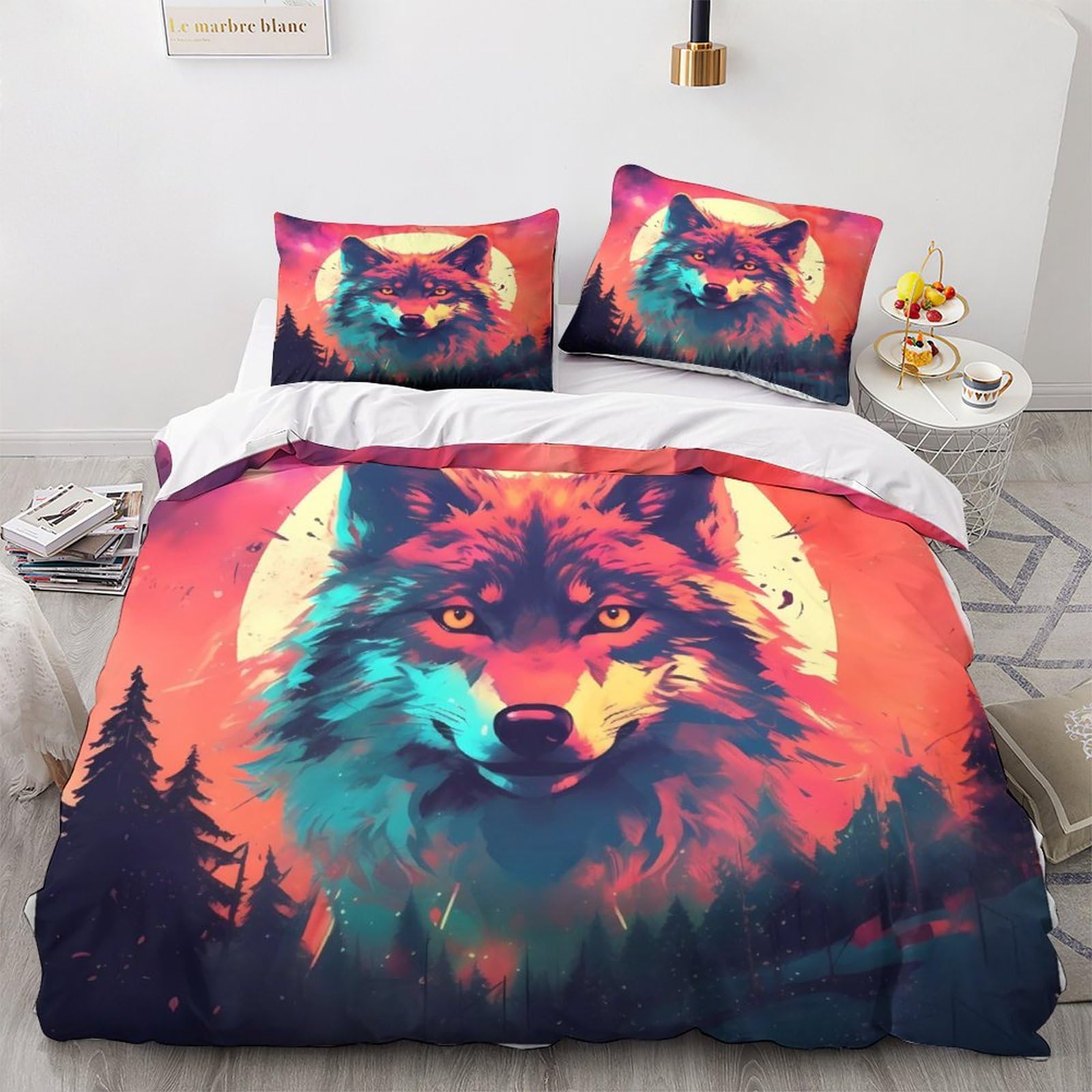 Housse de couette loup avec fermeture éclair parure de lit 200x200cm anti-pli
