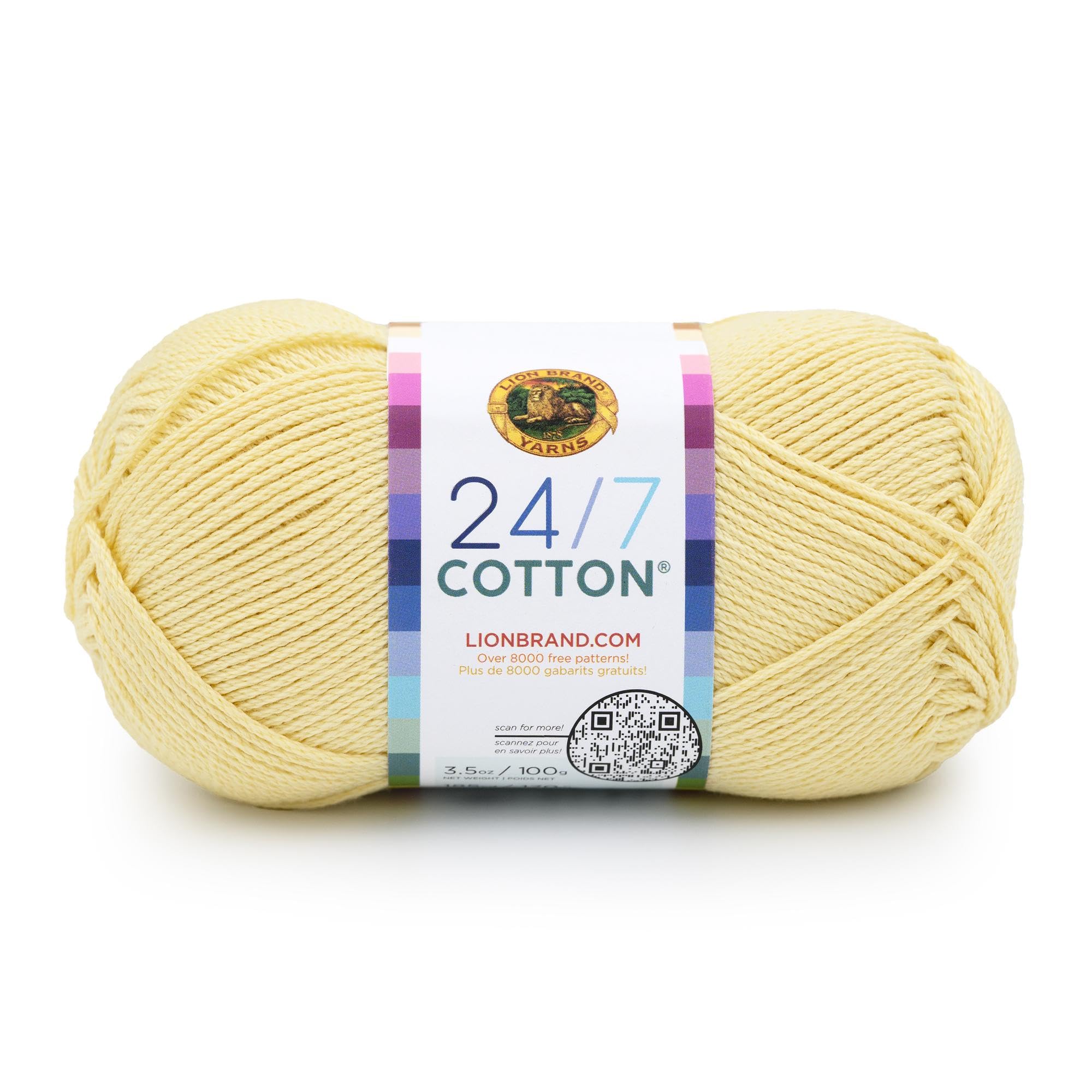 Lion Brand Yarn, 24/7 Cotton Yarn, Buttercream, Yellow, 1 Pack