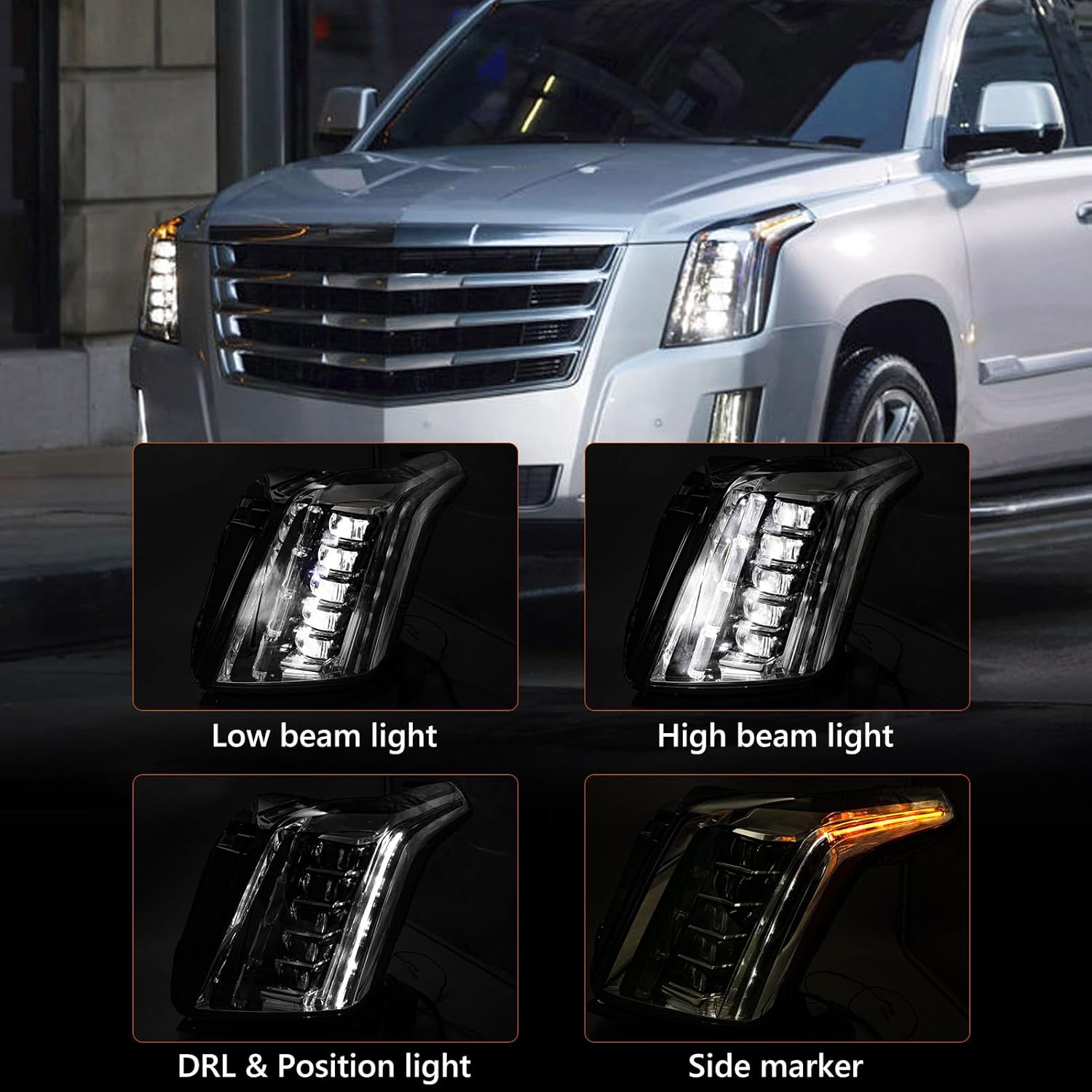 Huray Full LED Headlight Assembly for Cadillac Escalade/ESV 2015-2020 OE Projector Headlamp Replacemnet for 84216044 GM2502457 Left Driver Side (LH)