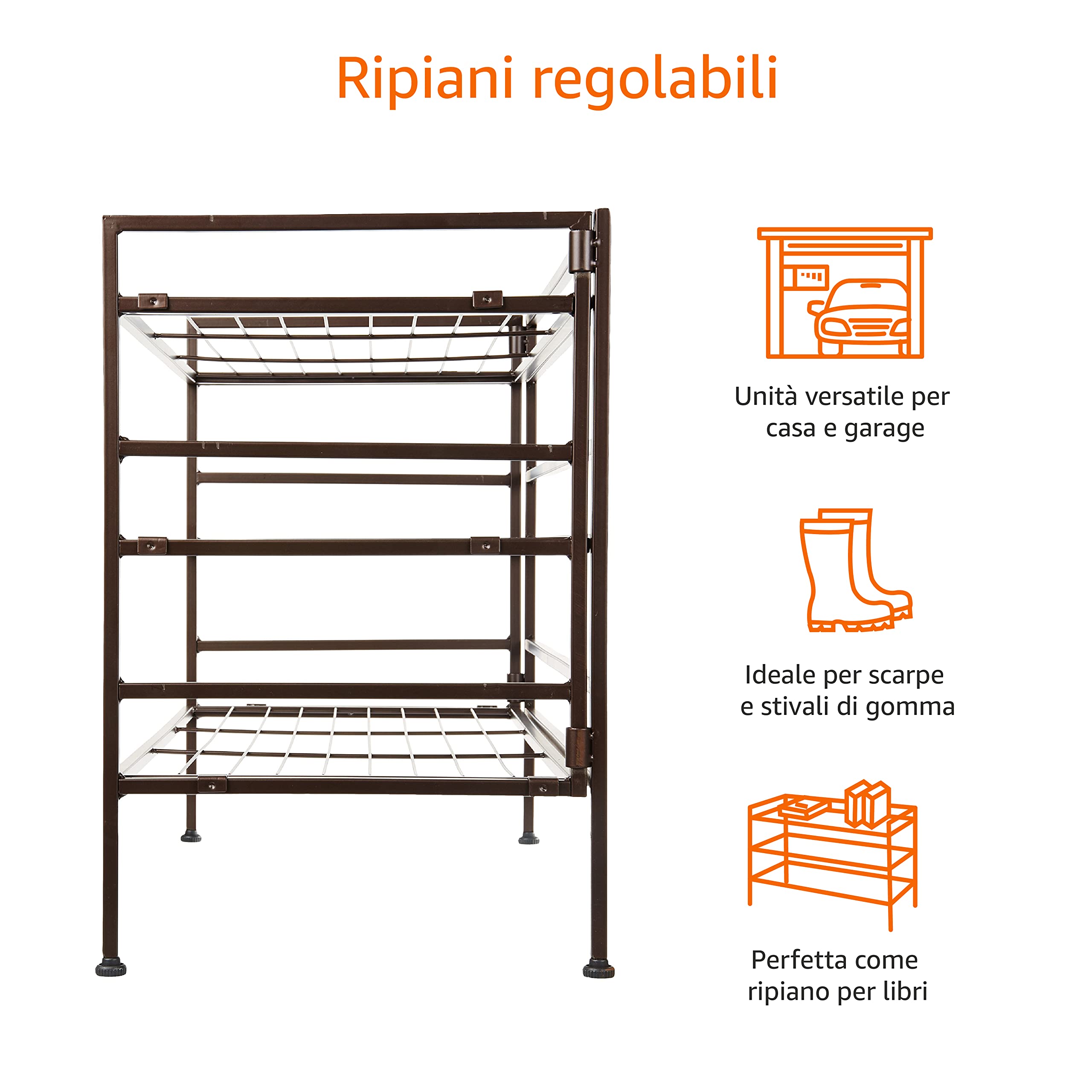 Amazon Basics 3 Ripiani Scarpiera per 9 paia di scarpe, Marrone, 68 D x 32 W x 47.5 H cm