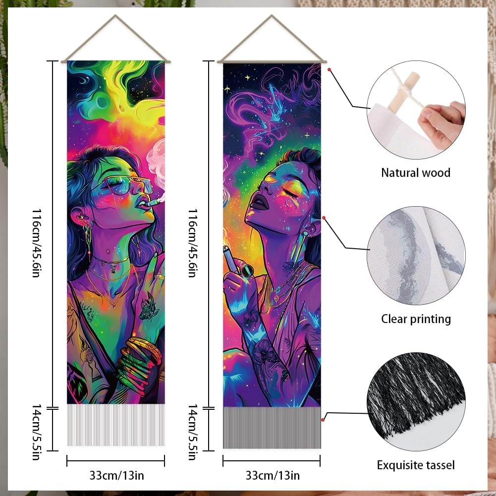 SUPERDANT Pack of 2 Trendy Anime Girl Tapestry Wall Hanging Decor Tapestry For Bedroom Vertical Tapestries Blanket Long Narrow Wall Art with Tassel for Home Living Room Dorm Decoration Gifts Purple image 3
