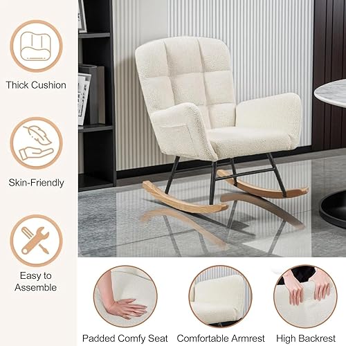 Miniatura 3 de Mecedora para guardería, planeador tapizado con respaldo alto, balancín para guardería, cómodo y elegante sillón decorativo para salas de estar,