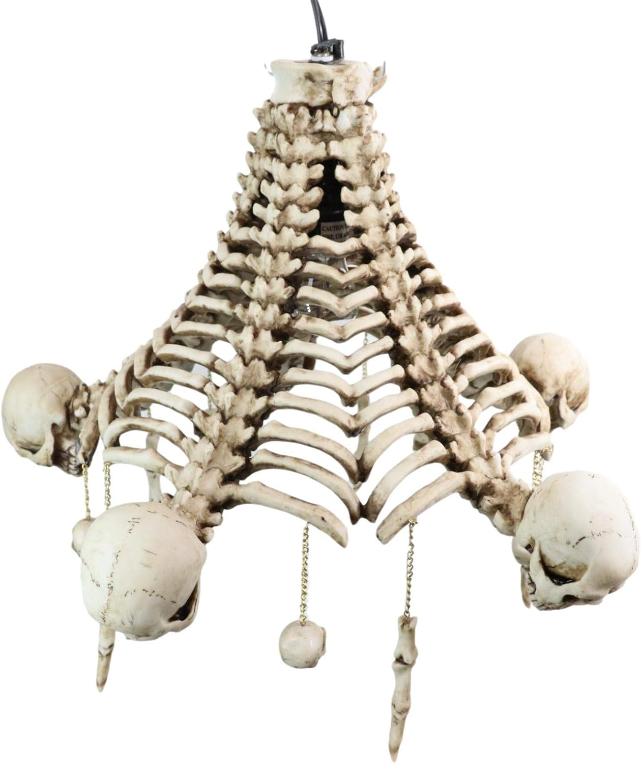 Ebros Gift Evil Resurrection Boneyard Ossuary Skulls Bones and Spines Pentagonal Ceiling Light Chandelier Lamp 20" High Macabre Death Skeletons Home Accent Halloween Decor