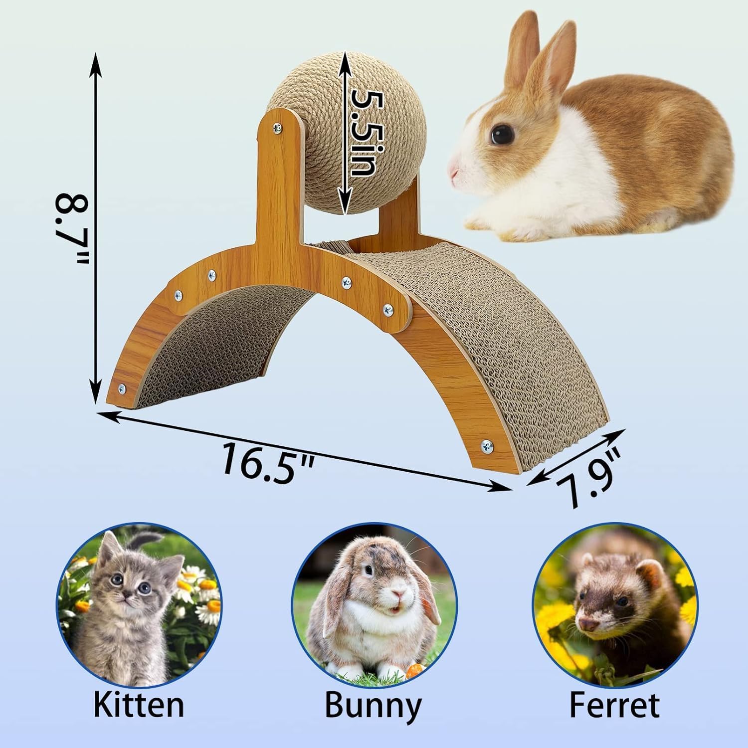Cat Bunny Toys Scratcher, 2-in-1 Rabbit Kitten Sisal Rope for Scratcher, Cute Scratching Pad Ball with Cardboard, Claw Interactive Toys Nail Scratching Post for Indoor Pets Ferrets Small Animals