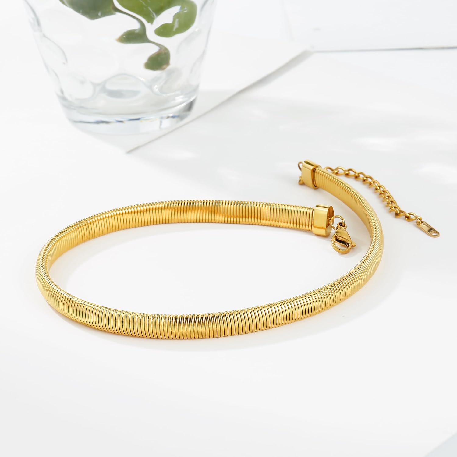 Badu Chunky Gold Stainless Steel Choker Necklace For Women Stretch Snake Shain Non Tarnish Gold Triple Necklace - Image 5