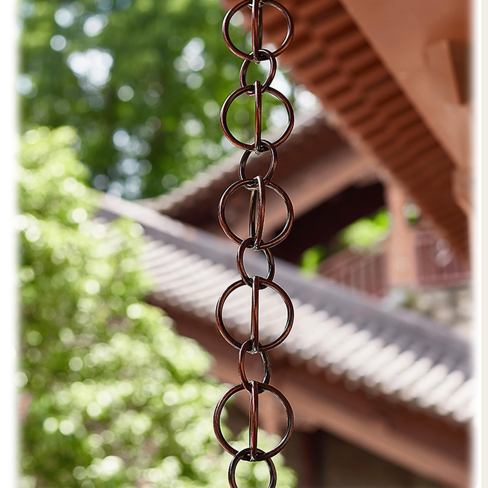 Chaine de Pluie Décoratif Chaine de Pluie en Aluminium Antique - Robuste et Léger pour Une Evacuation d'eau Artistique Double Anneau Marron–B-2.4m