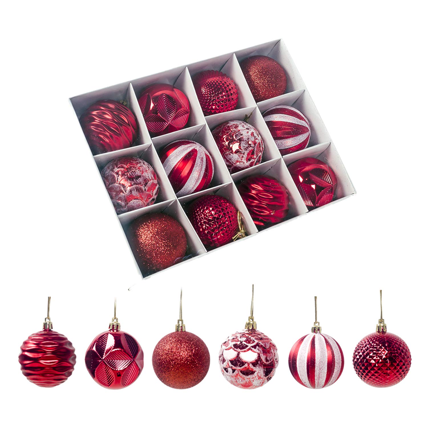 Olinase Colorful Ball Ornaments Pendants for Xmas Trees Glitter Lightweight Wedding Ceremony Party Decor (Red)