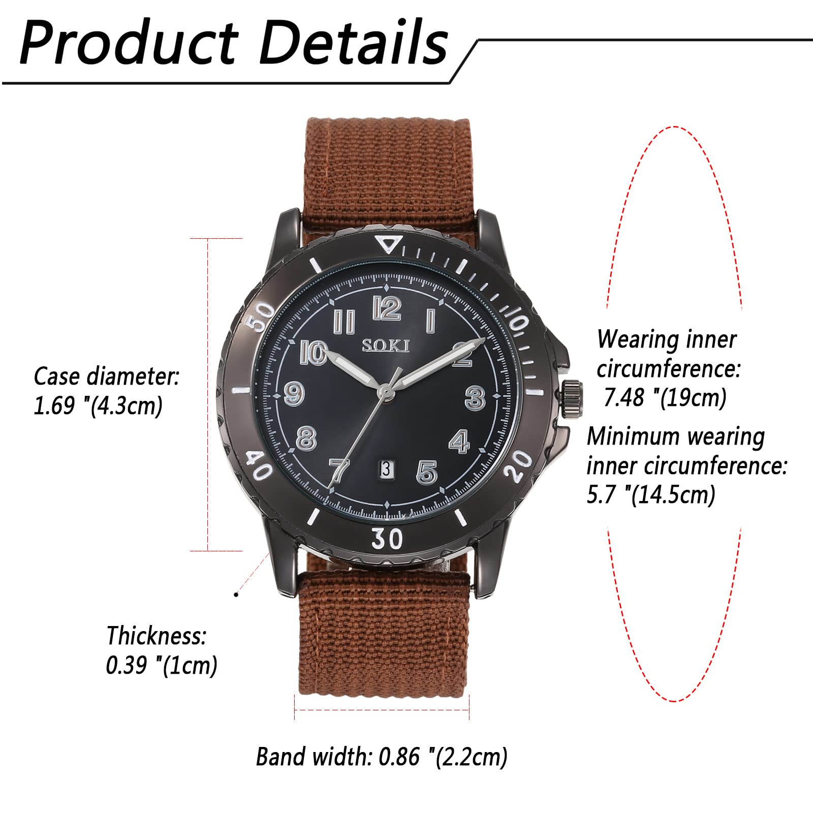 JewelryWe Orologio da uomo al quarzo con cinturino in nylon, calendario semplice stile orologio, regalo per l'uomo,regalo Natale