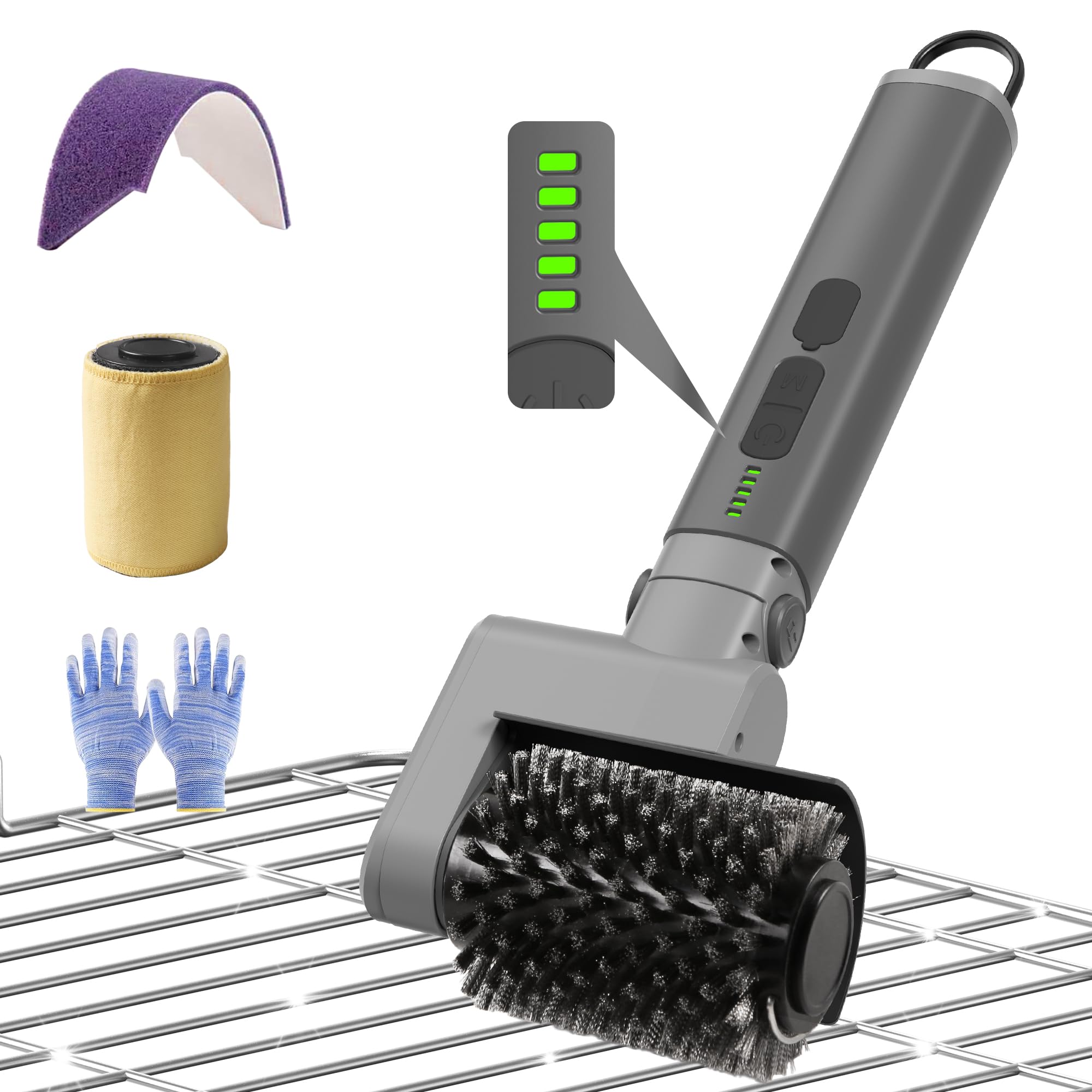 Accwork Electric Grill Brush for Outdoor Grill, Cordless BBQ Grill Cleaner with 3-in-1 Replaceable Heads, 3 Speeds & Adjustable Angle, Waterproof Grill Scrubber for Cast Iron & Stainless Steel Grates