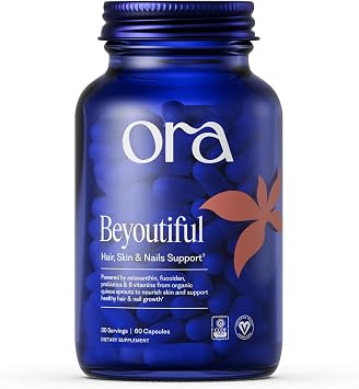 Ora Organic Hair, Skin, and Nails Support- Beyoutiful - Beauty Supplement with B Vitamins and Biotin for Healthy Hair, Niacin for Skin Health - 60 Vegan Capsules
