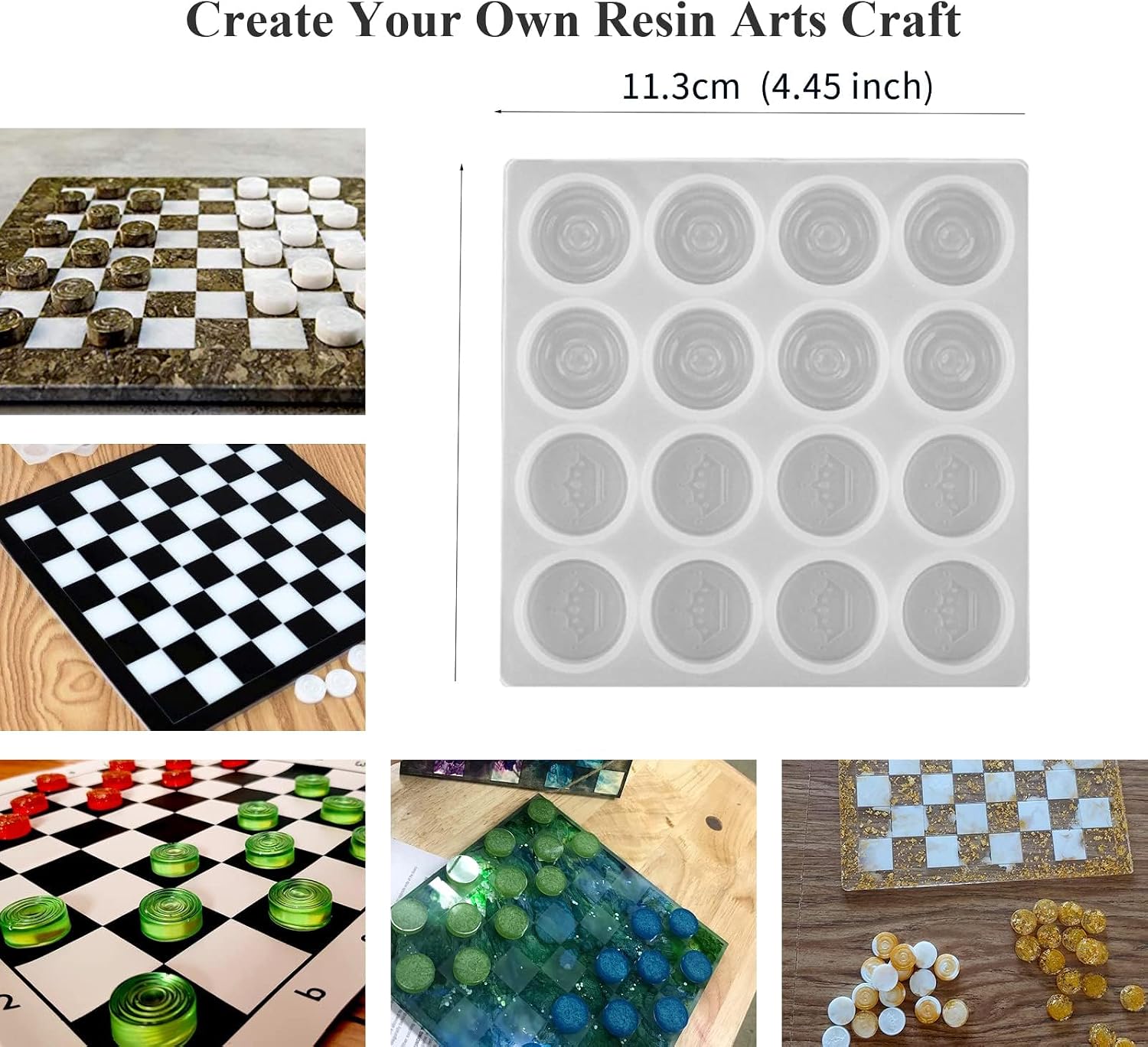 2Pcs Silicone Molds Set (1x Checker Silicone Mold + 1x Checker Board Mold) for DIY 3D Checker Game Board Chess Pieces Making Epoxy Resin Casting Mold