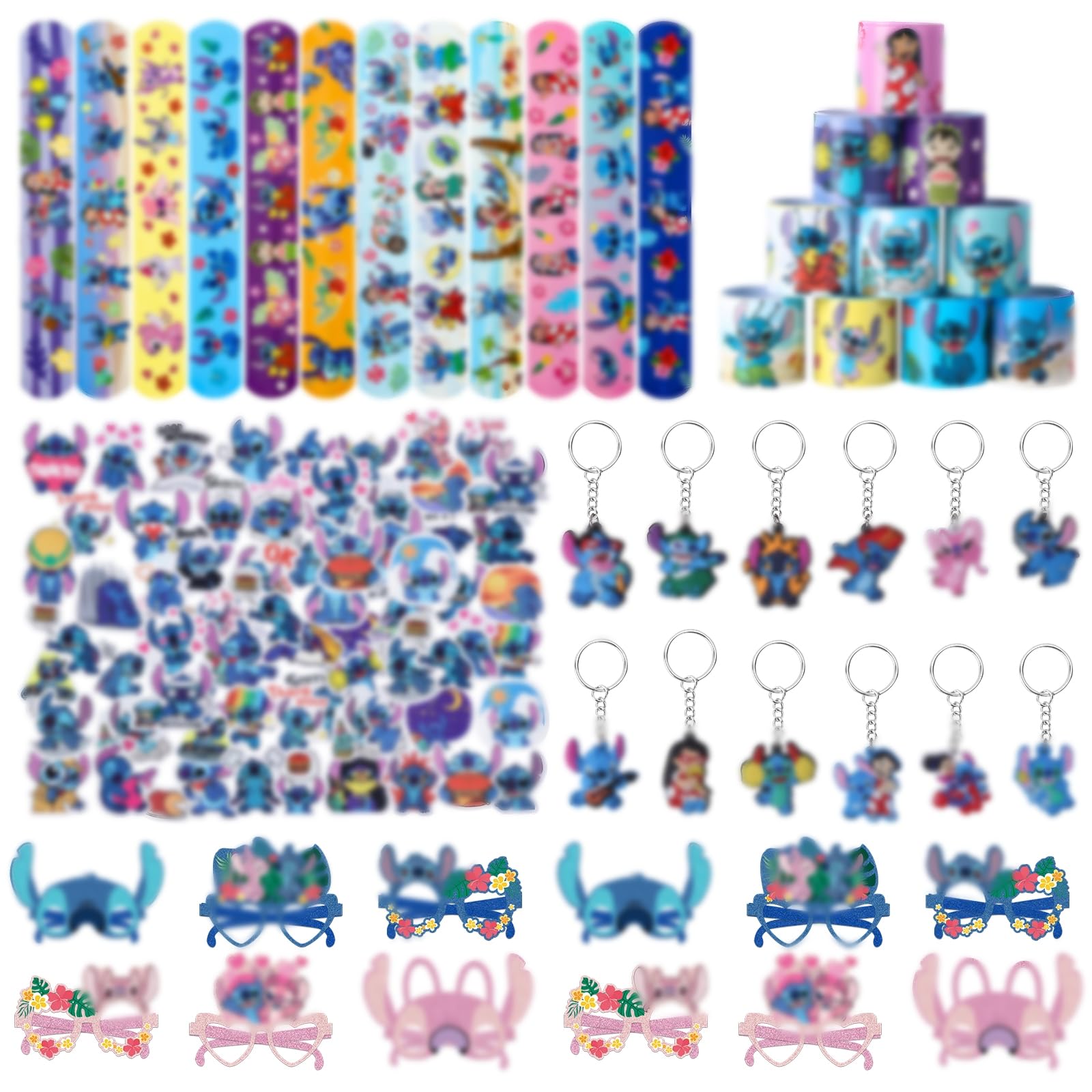 Pianocean 86PCS Kids Party Bag Fillers, Party Bag Toys Containing Slap Bands, Keychains, Stickers and Masks, Birthday Party Kids Return Gifts for Boys and Girls, Lucky Draw Prizes