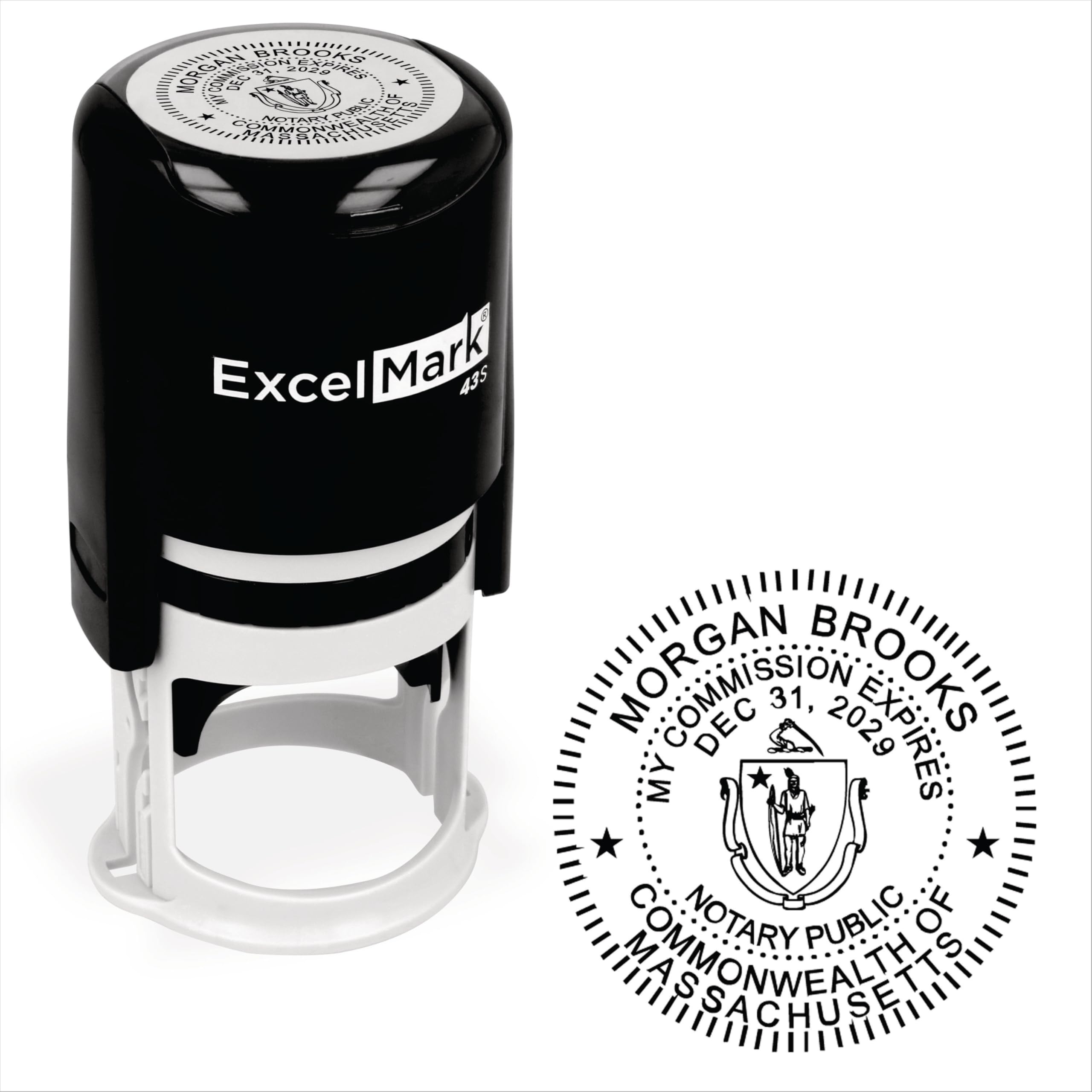 ExcelMark Notary Stamp for All 50 States - Official State Seal - Massachusetts - Round