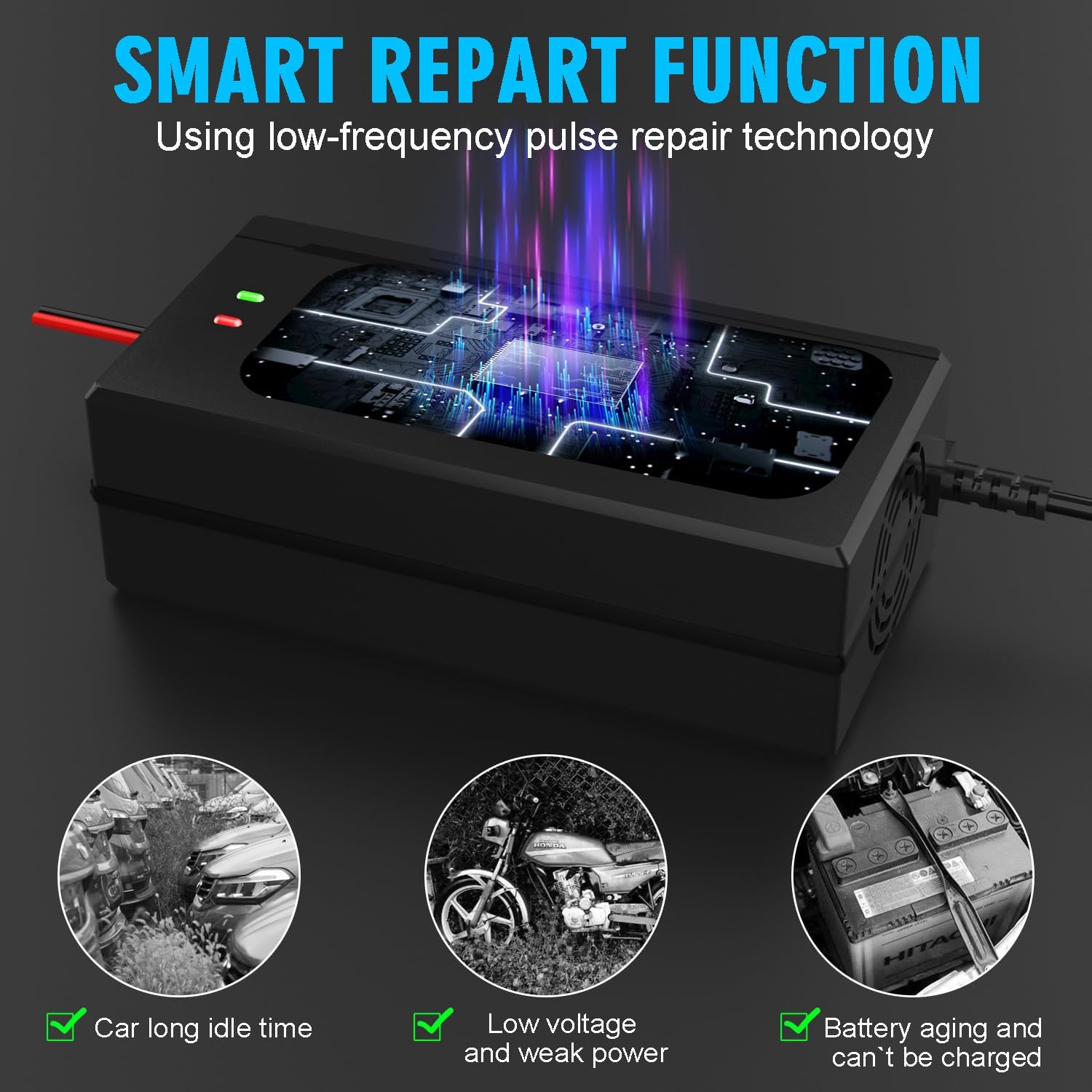 48V 10A Battery Charger for Lithium Iron Phosphate/Lifepo4 Battery, 58.4V 10A 467W with Cooling Fan Alligator Clip Output Multiple Protection System - Image 4