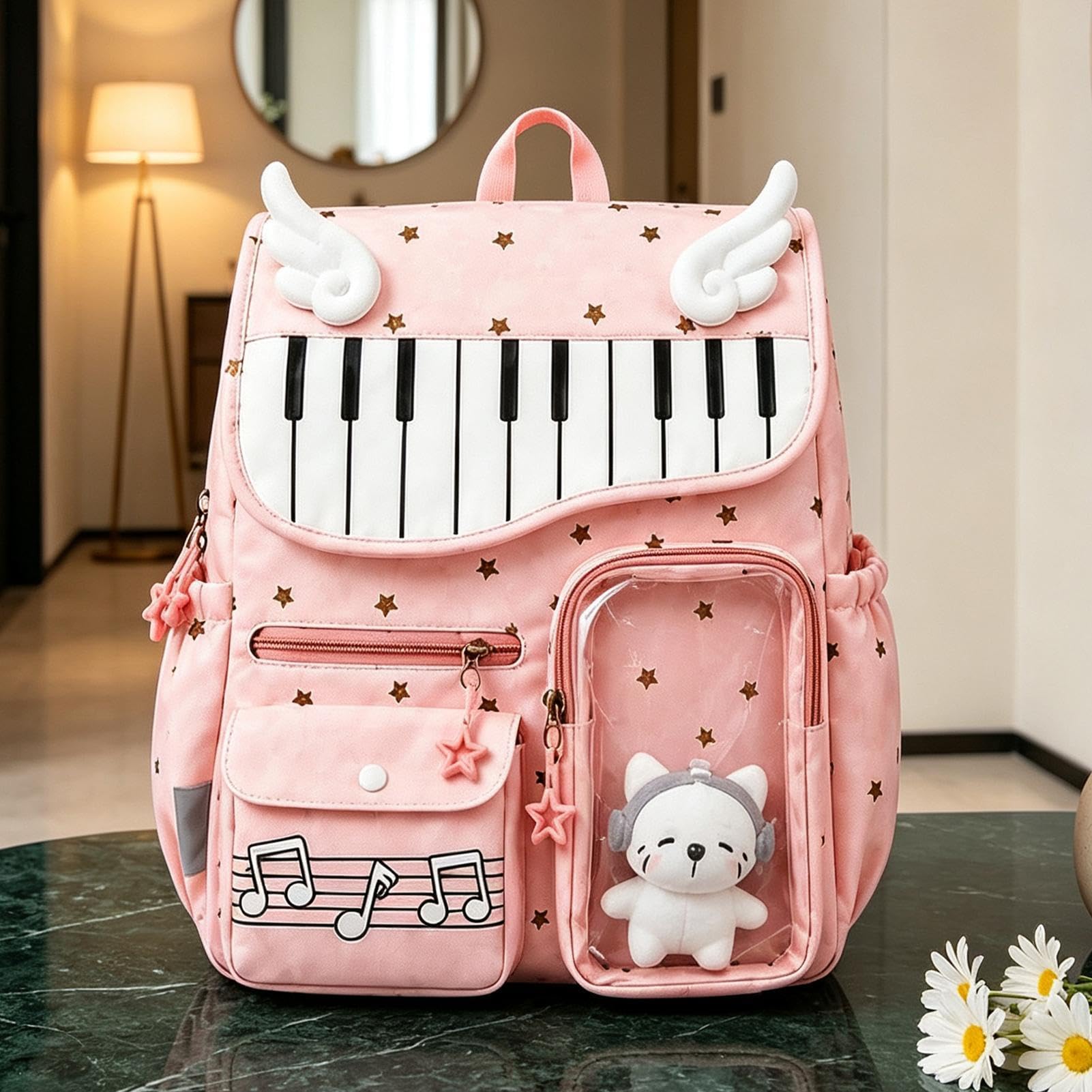 Zaino Musicale Borsa Porta Libri a Pois Carina alla con Ciondolo Decorativo