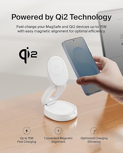 Miniatura 4 de Belkin MagSafe Charger Compatible, estación de carga inalámbrica Qi2 2 en 1 de 15 W, cargador convertible para iPhone 17, Apple Watch, AirPods