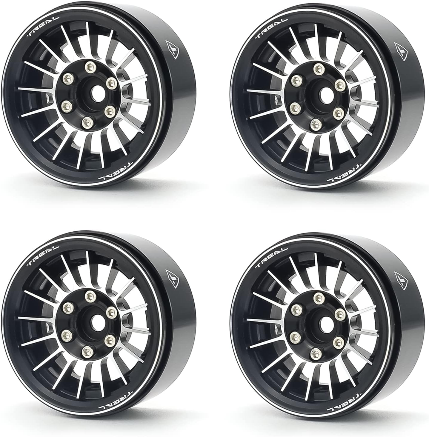 TREAL 1.9 Beadlock Wheels 1.9 Inch Beadlock RC Wheel Rims Set (4) for 1:10 RC Crawler Axial SCX10 II 90046 SCX10 III AXI03007 Capra TRX4 12mm Hex -Type J(Black)