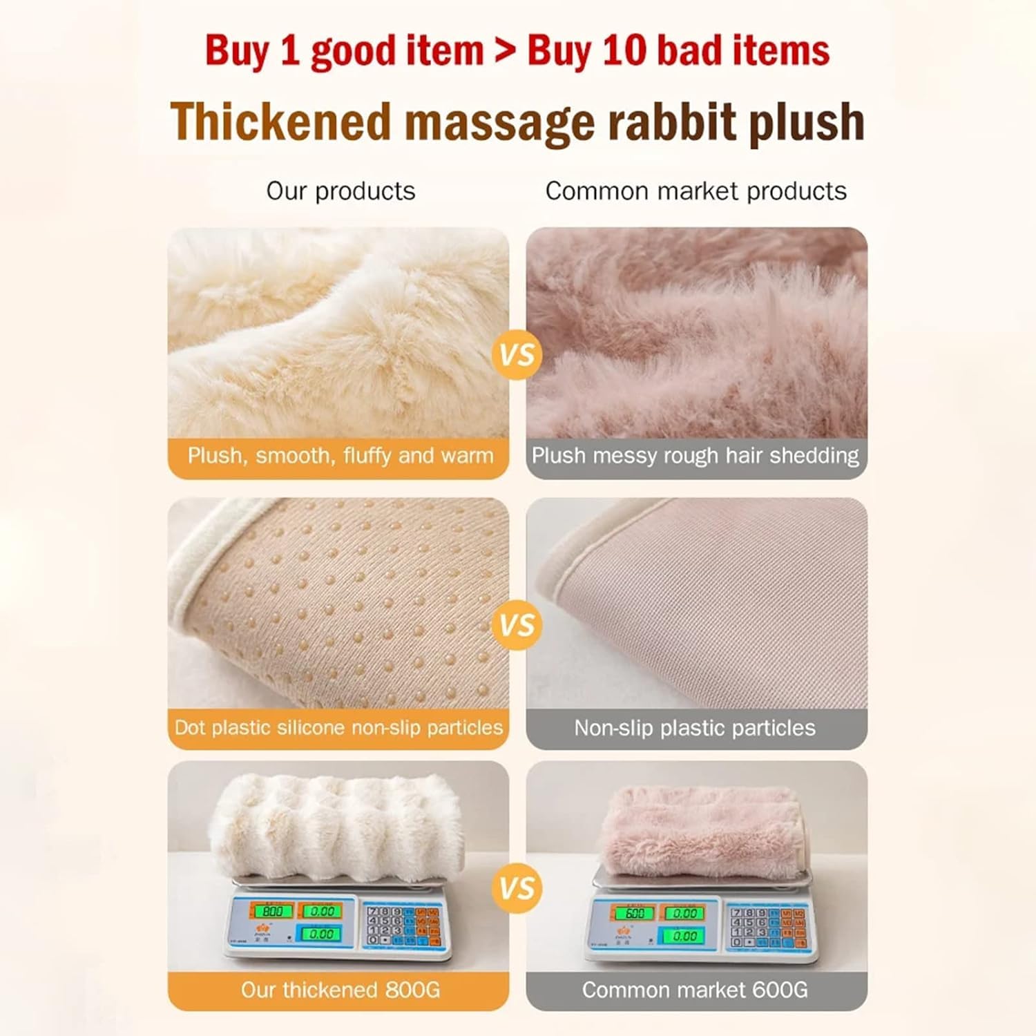 OKYUK Federa Per Divano In Peluche Coniglio – Antiscivolo, Super Morbida, 90x210 Cm, Crema