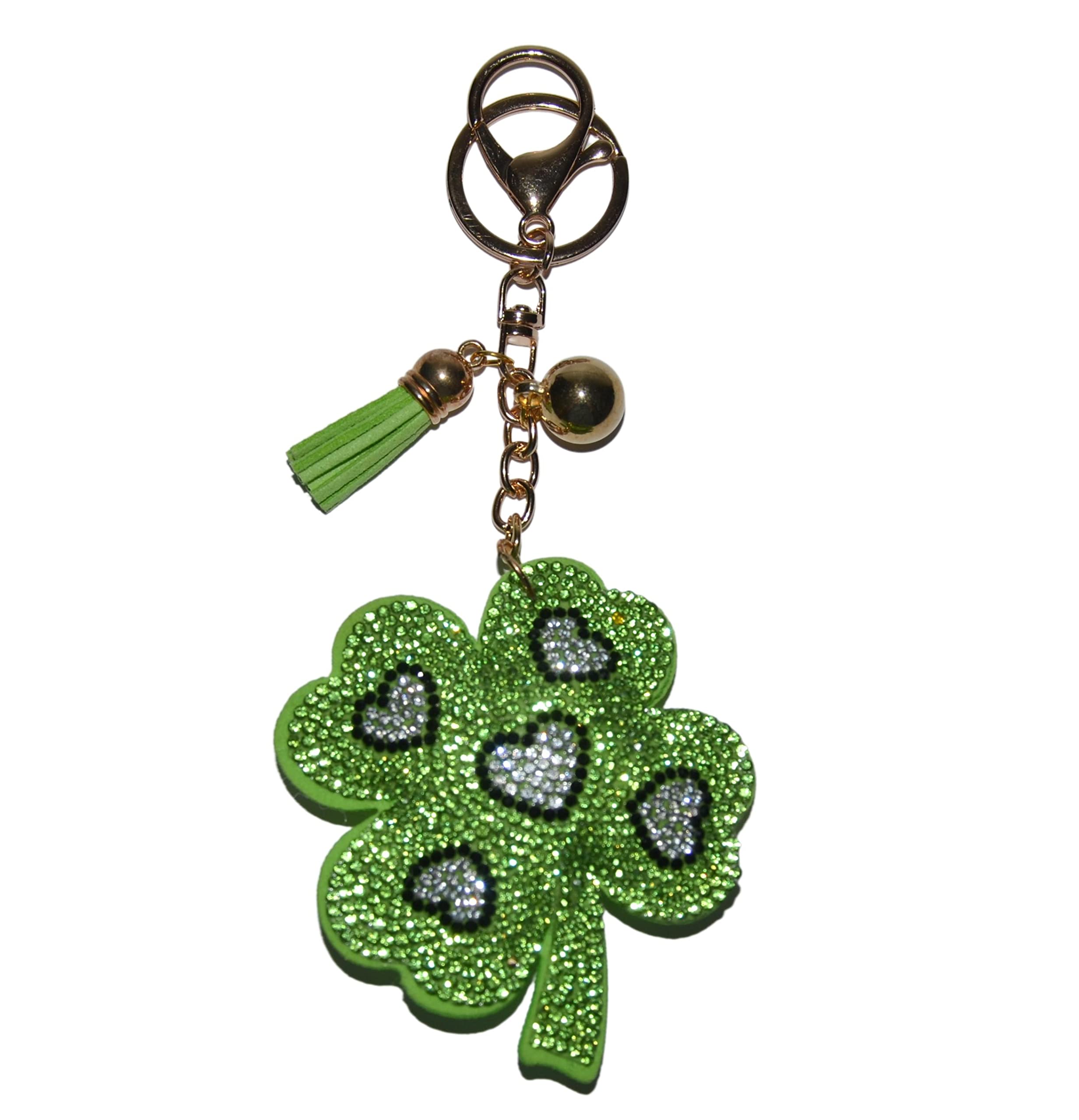 Popfizzy Keychain for Women and Girls, Rhinestone Purse Charm, Bling Backpack Key Fob, Crystal Bag Charms, Fun Keyrings, Shamrock, Medium