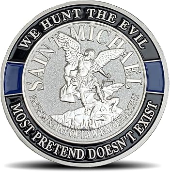 Thin Blue line Saint Michael Law Enforcement Challenge Coins - Inspirational Gift for Law Enforcement Officer